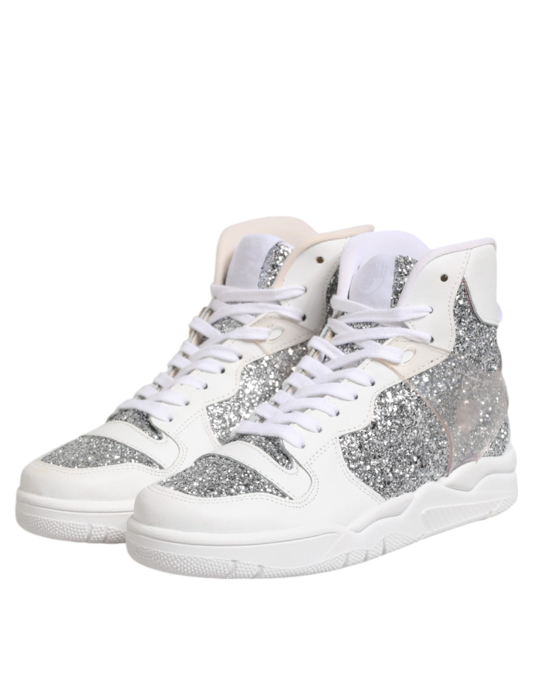 Chiara Ferragni White Silver High Top Women Sneakers Shoes | Regal Royce
