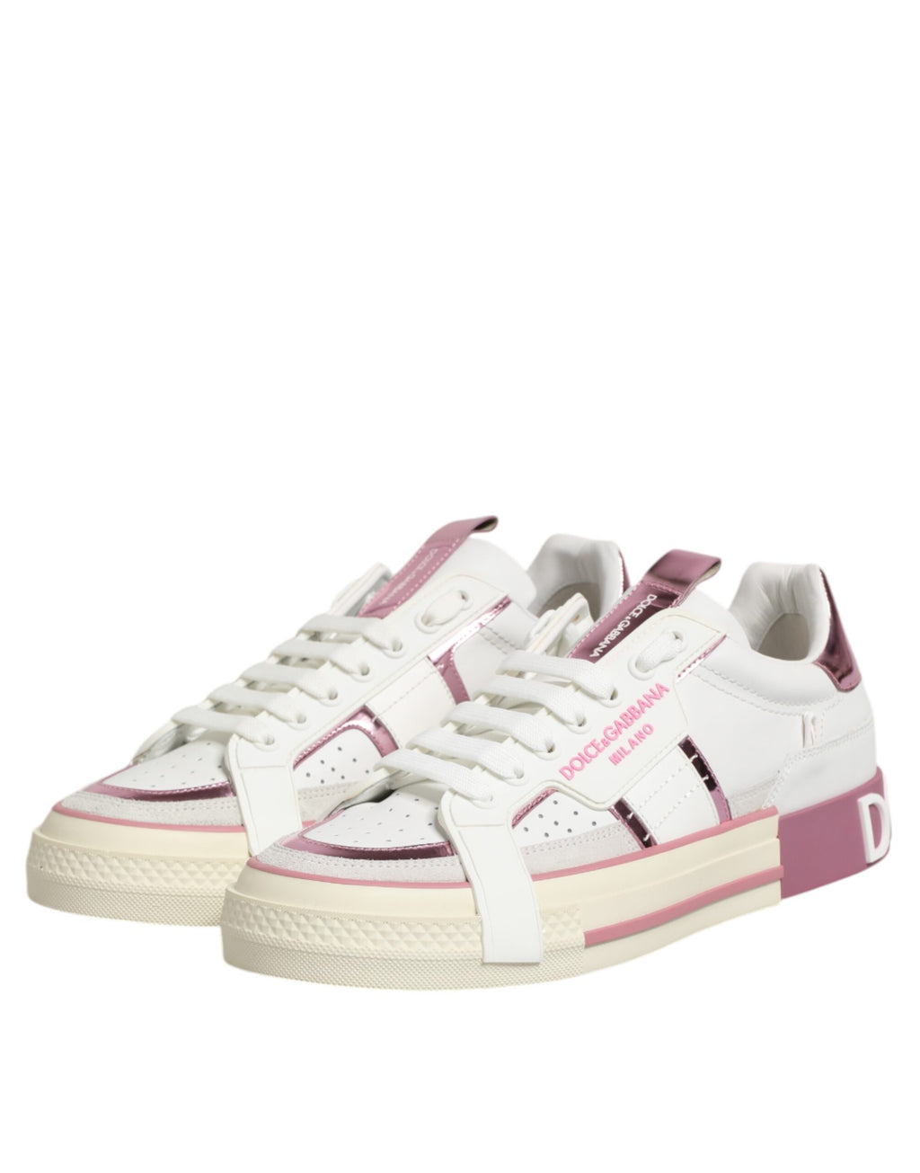 Dolce & Gabbana White Leather DG Logo Low Top Sneakers Shoes