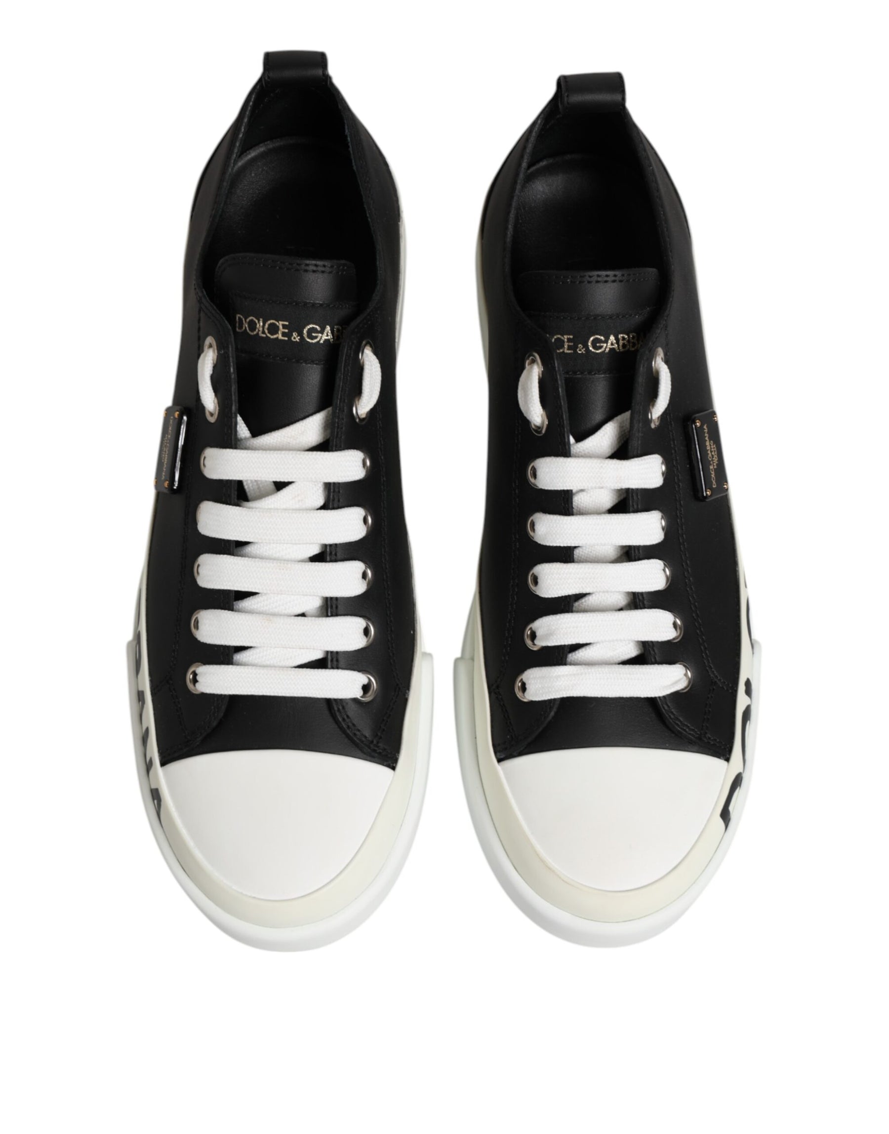 Dolce & Gabbana Black White Leather Low Top Sneakers Shoes | Regal Royce
