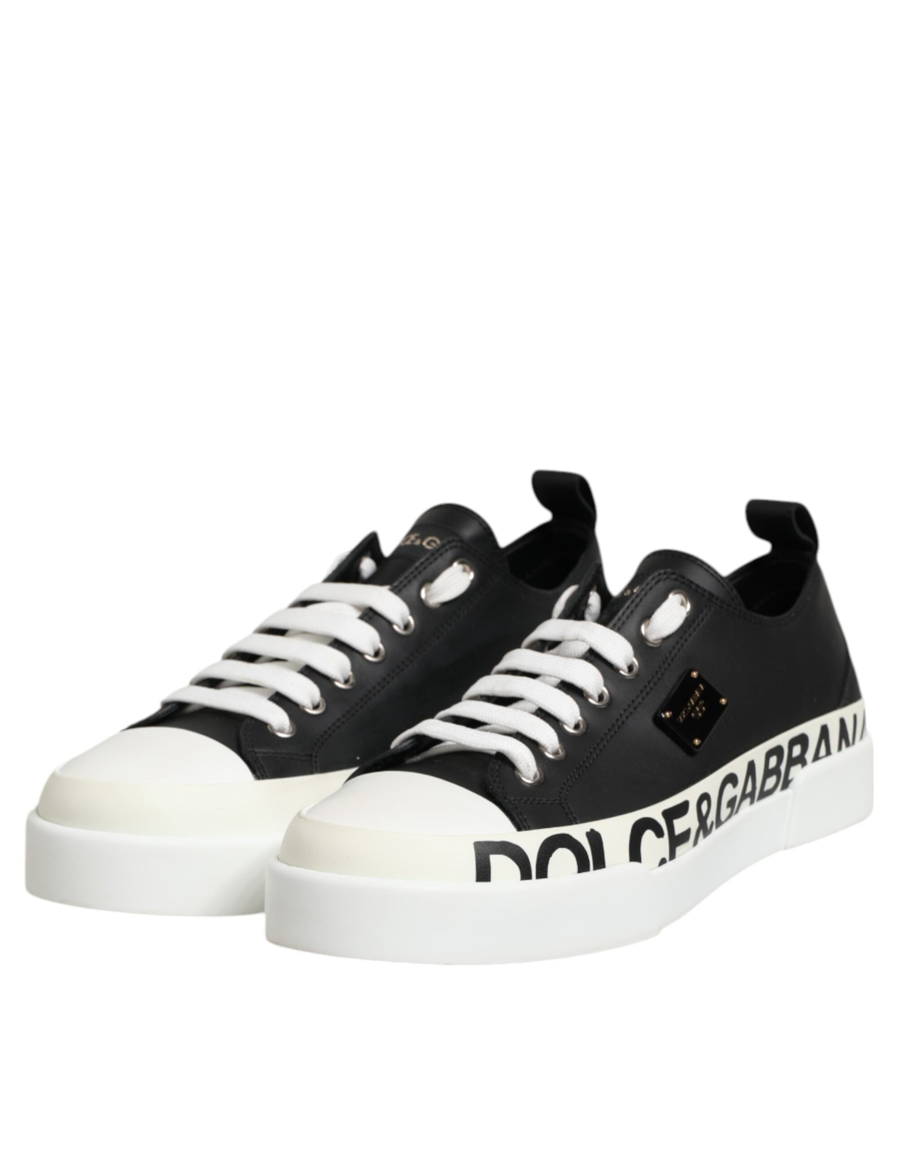 Dolce & Gabbana Black White Leather Low Top Sneakers Shoes | Regal Royce