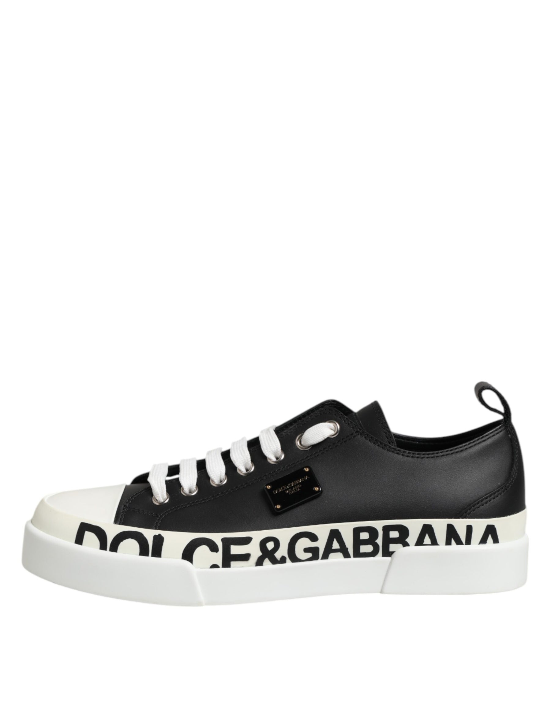 Dolce & Gabbana Black White Leather Low Top Sneakers Shoes | Regal Royce