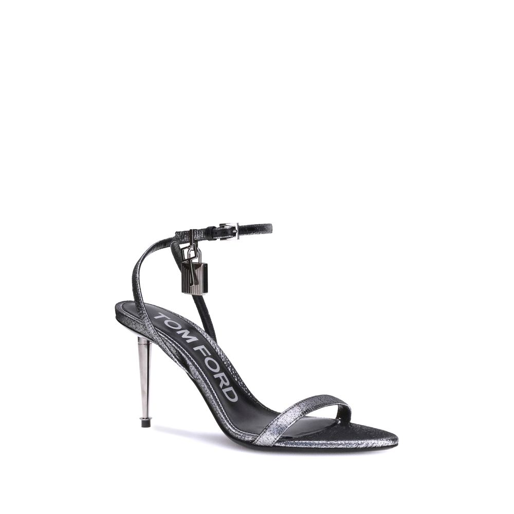 Tom Ford Silver Calf Leather Bos Taurus Stiletto Heel Sandals | Regal Royce