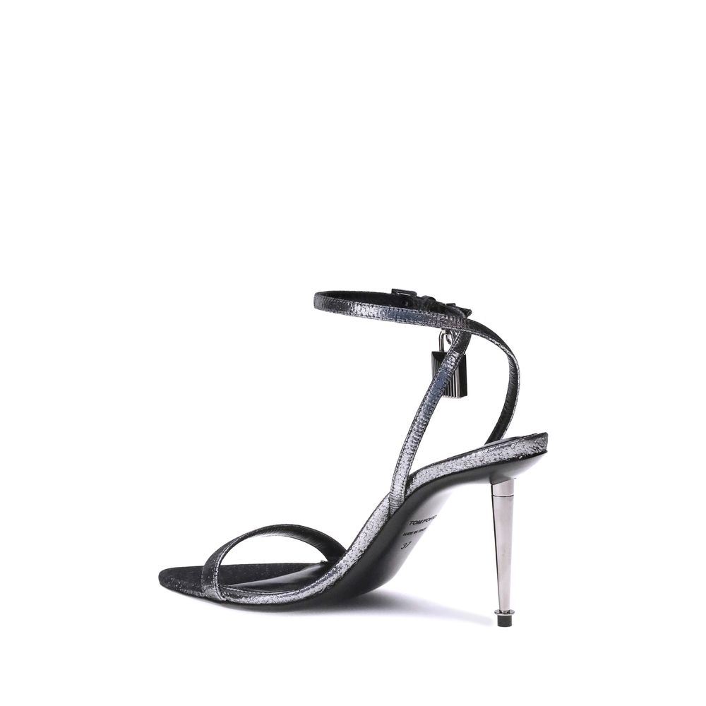 Tom Ford Silver Calf Leather Bos Taurus Stiletto Heel Sandals | Regal Royce