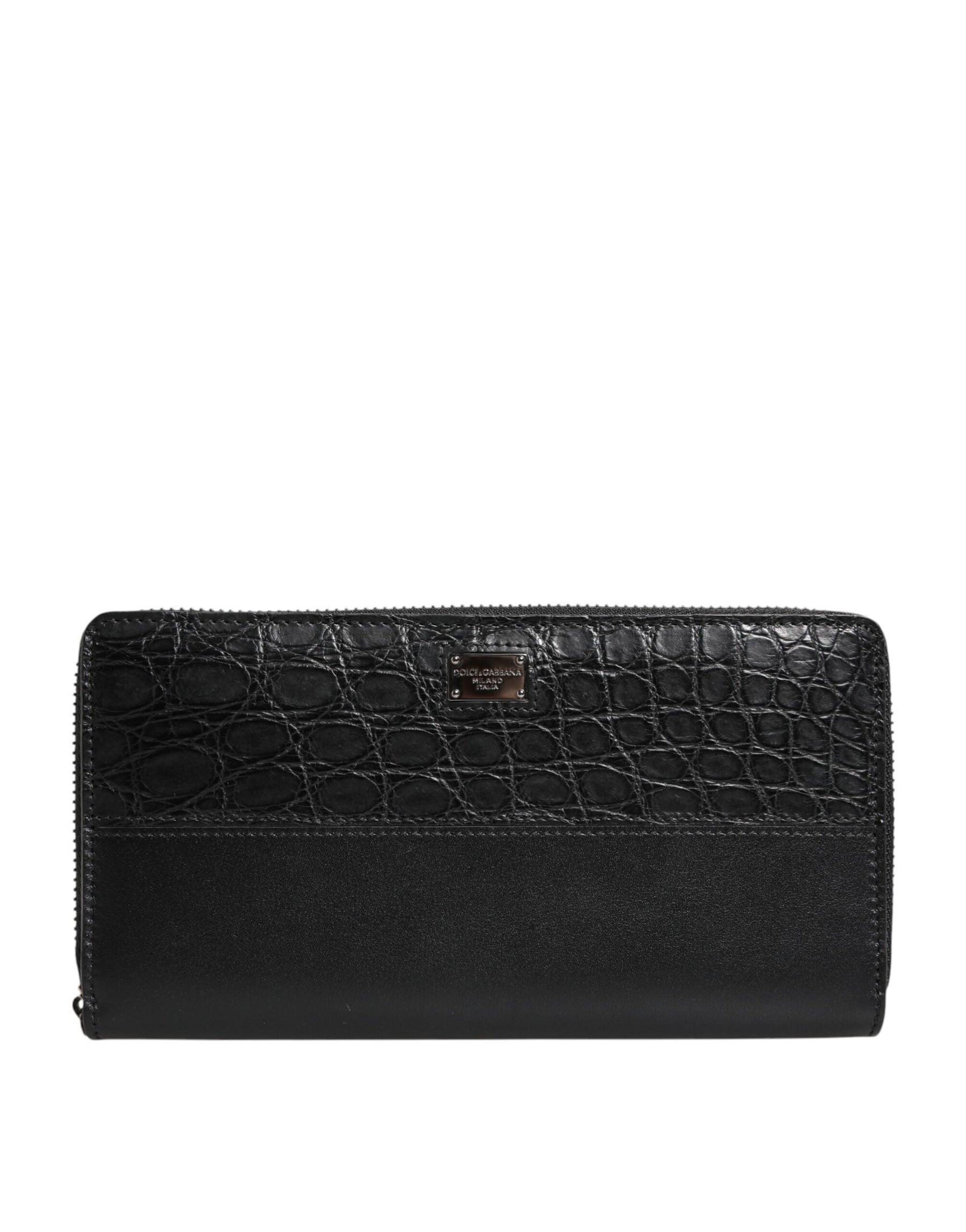 Dolce & Gabbana Black Leather Logo Plaque Zip Around Continental Wallet | Regal Royce