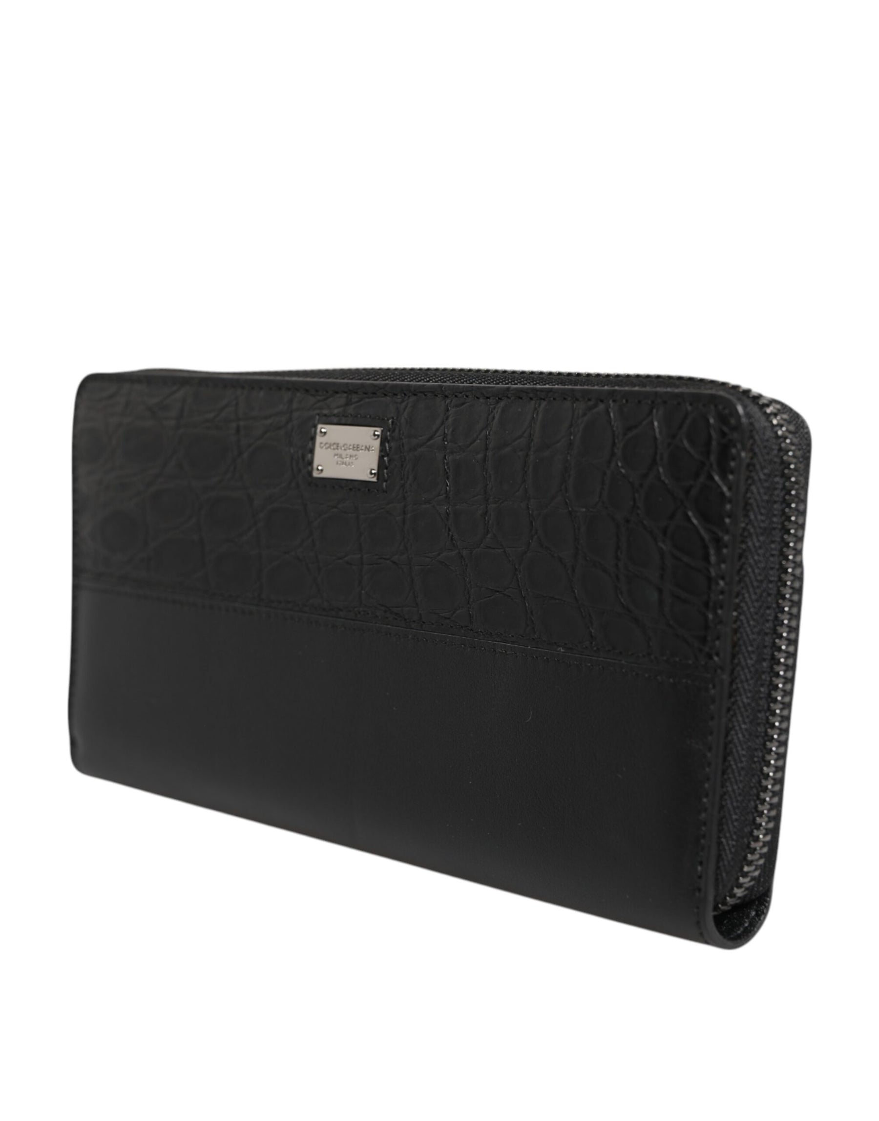 Dolce & Gabbana Black Leather Logo Plaque Zip Around Continental Wallet | Regal Royce
