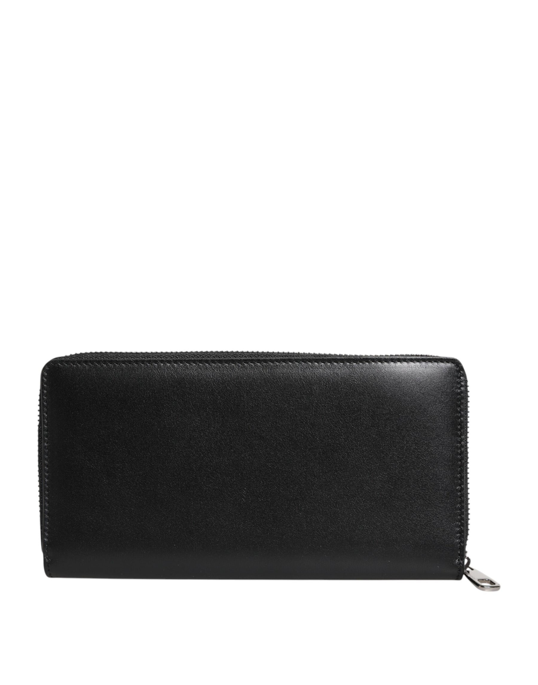 Dolce & Gabbana Black Leather Logo Plaque Zip Around Continental Wallet | Regal Royce