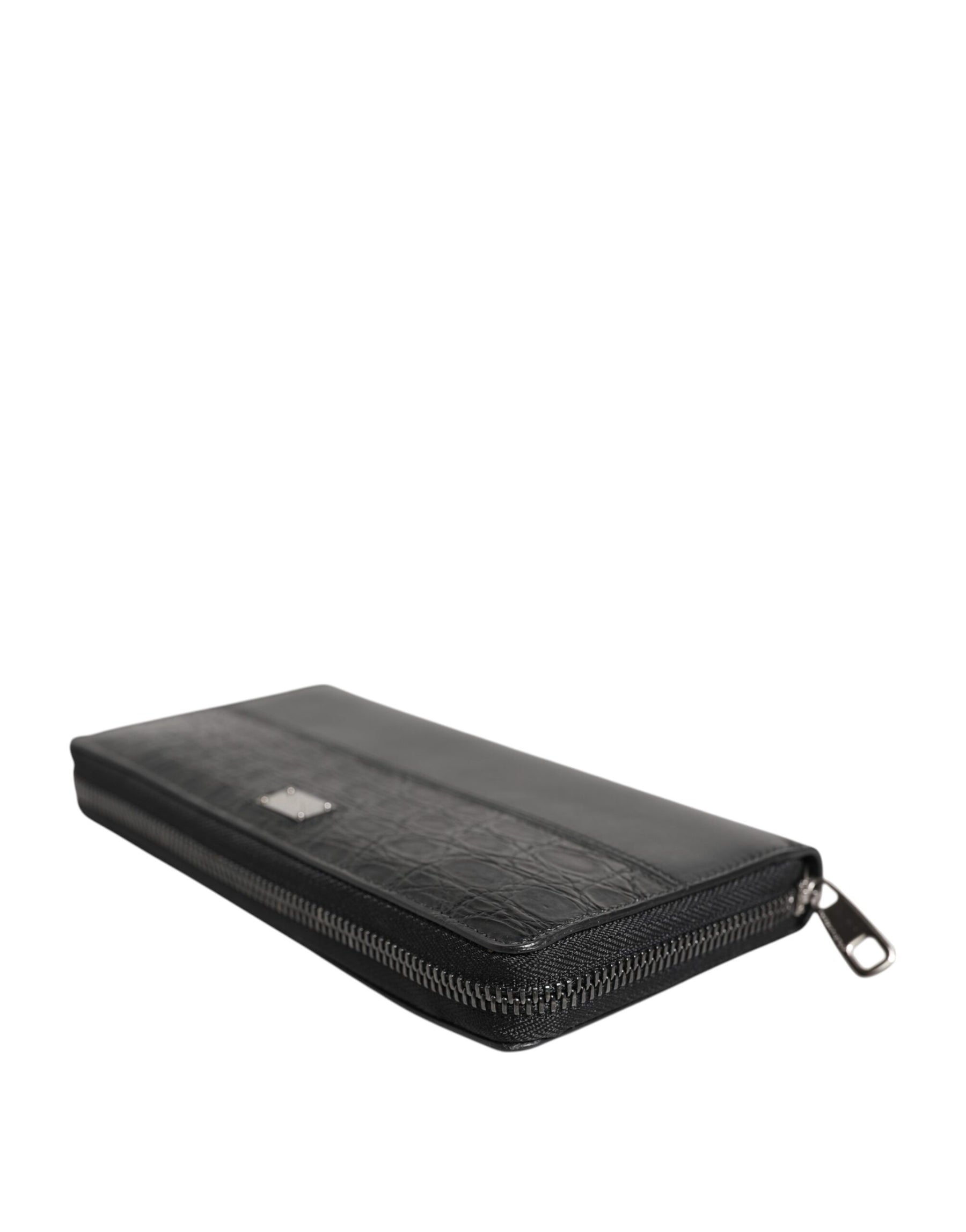 Dolce & Gabbana Black Leather Logo Plaque Zip Around Continental Wallet | Regal Royce