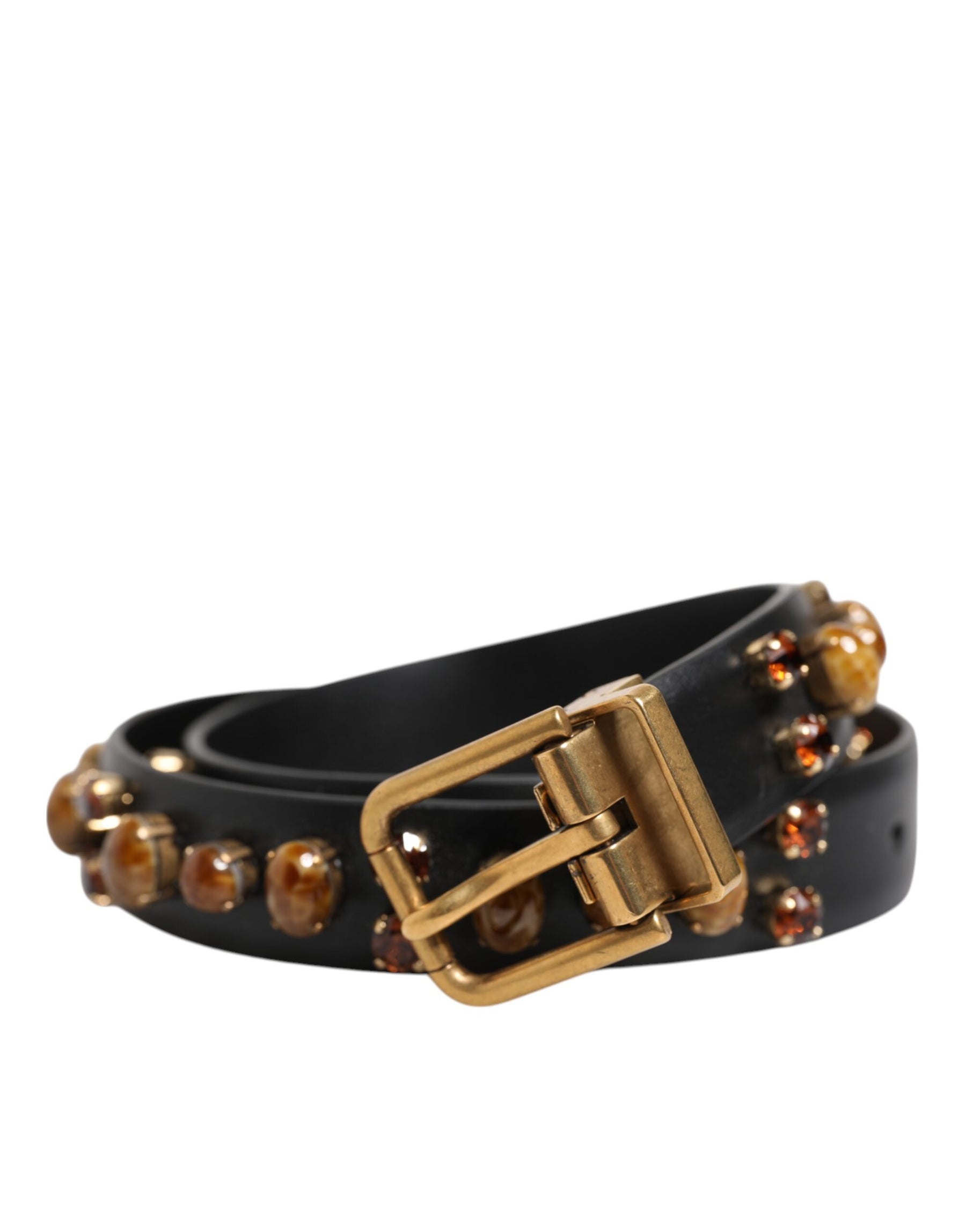 Dolce & Gabbana Black Leather Studded Gold Tone Buckle Belt | Regal Royce