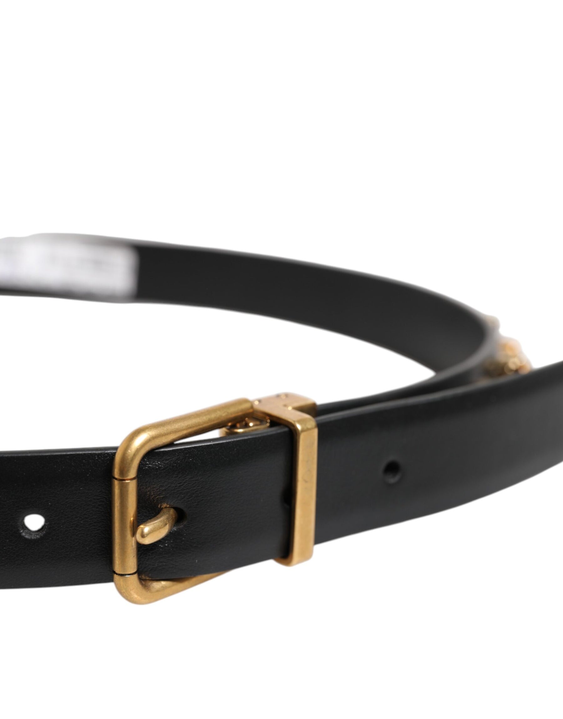 Dolce & Gabbana Black Leather Studded Gold Tone Buckle Belt | Regal Royce