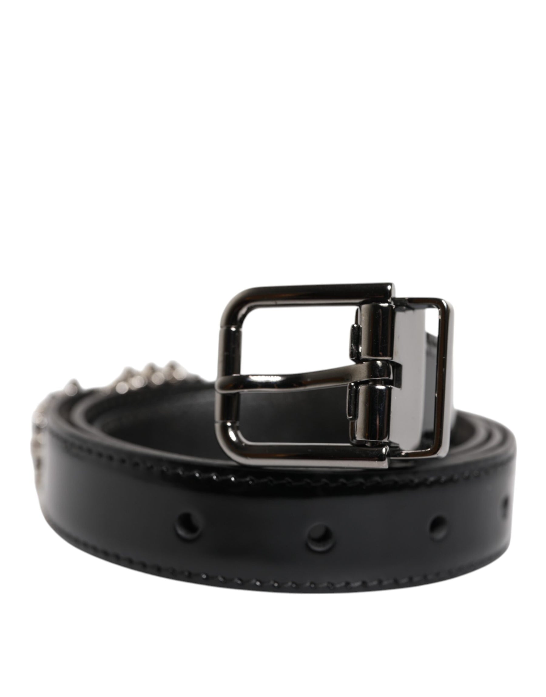 Dolce & Gabbana Black Embellished Metal Logo Buckle Belt | Regal Royce