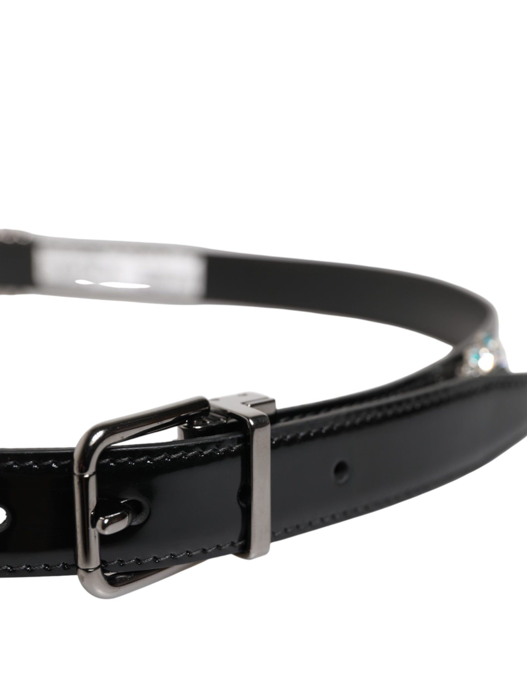 Dolce & Gabbana Black Embellished Metal Logo Buckle Belt | Regal Royce