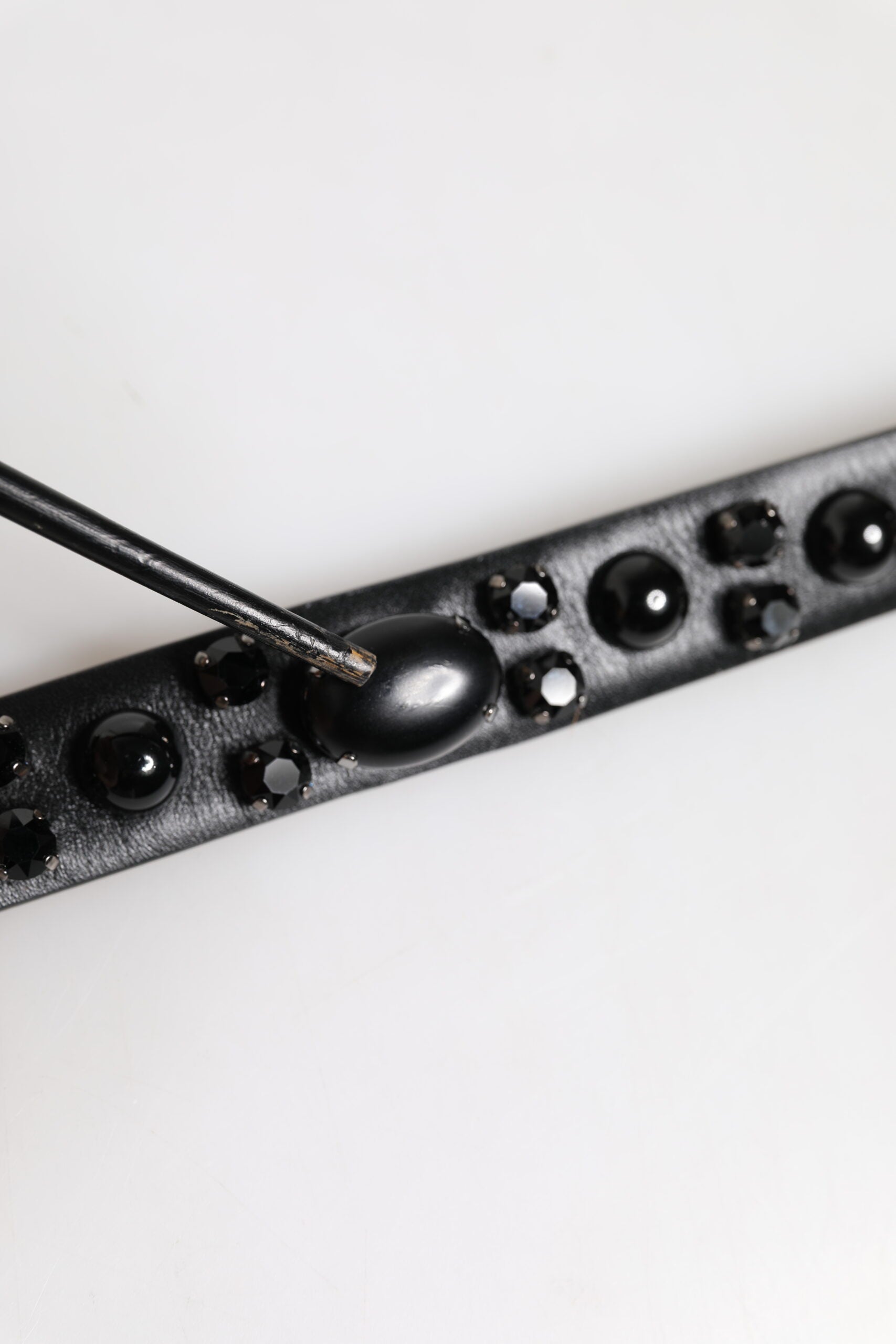 Dolce & Gabbana Black Studded Leather Metal Logo Buckle Belt | Regal Royce