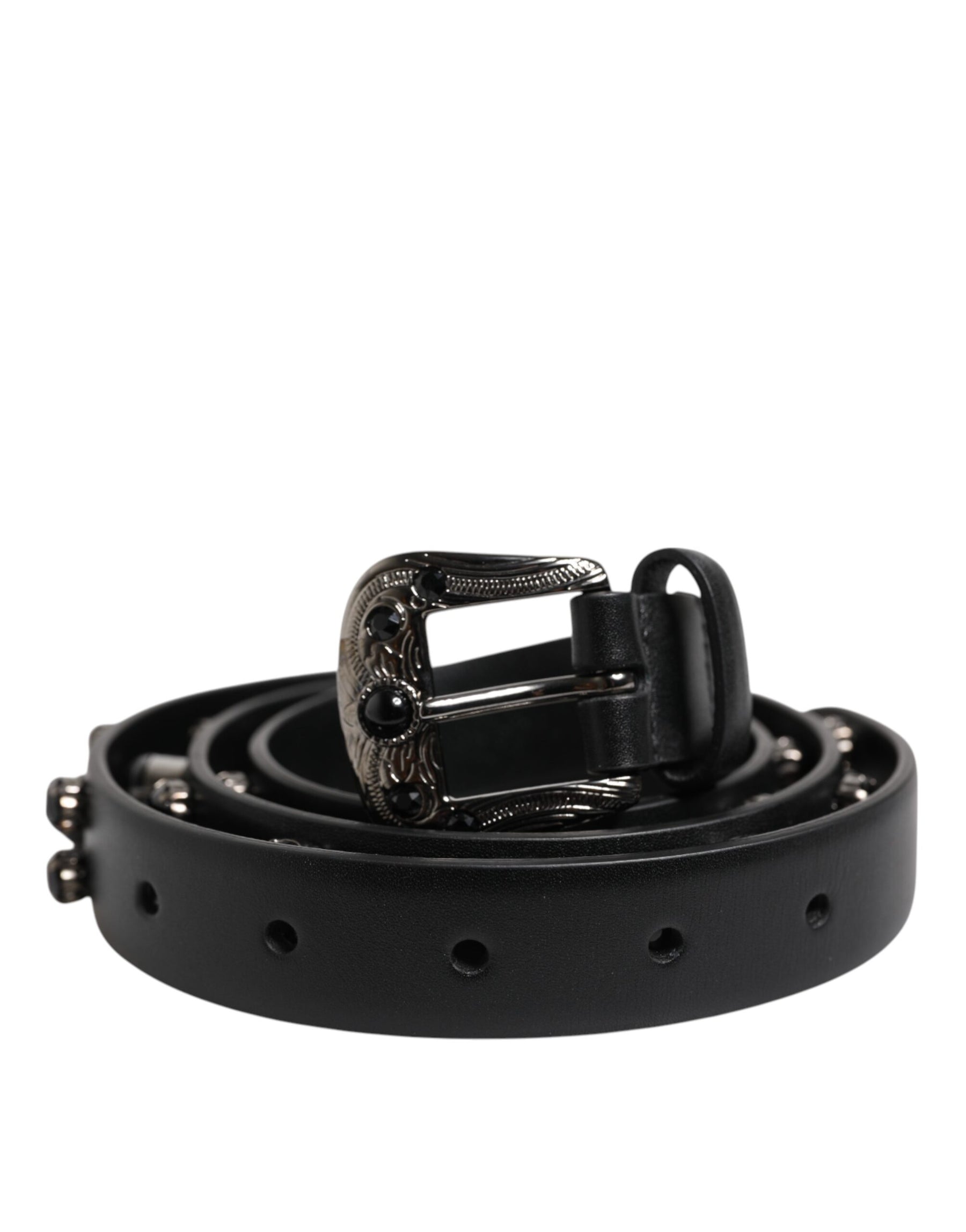 Dolce & Gabbana Black Studded Leather Metal Logo Buckle Belt | Regal Royce