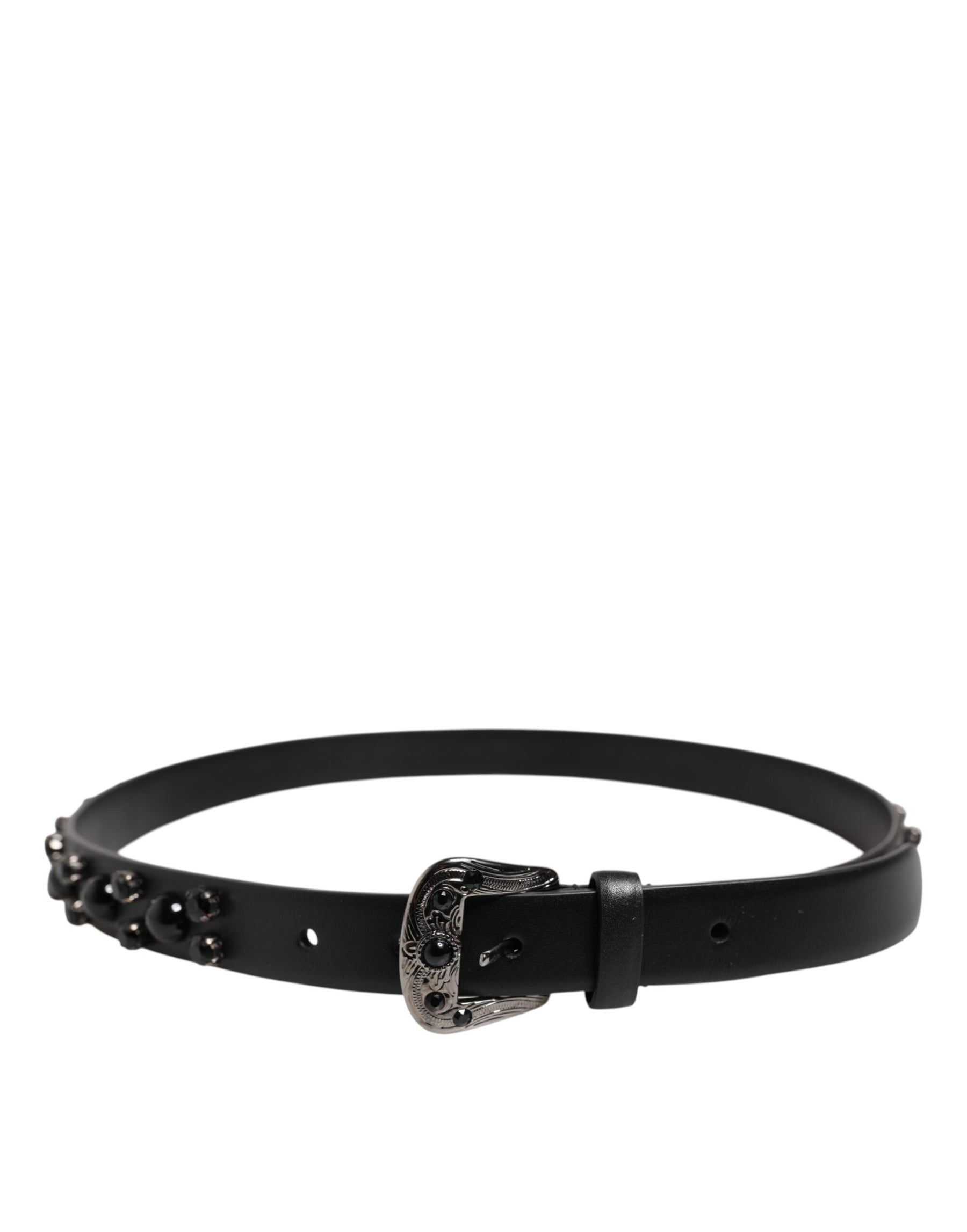 Dolce & Gabbana Black Studded Leather Metal Logo Buckle Belt | Regal Royce