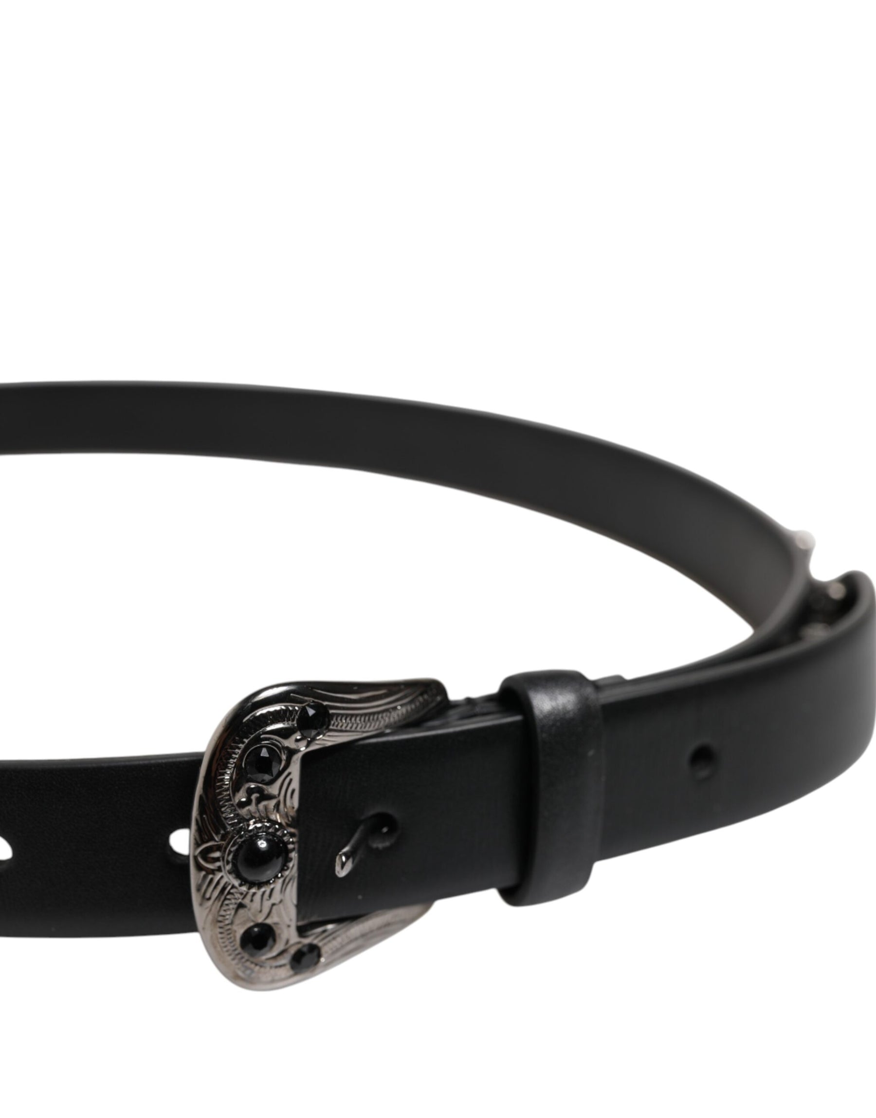 Dolce & Gabbana Black Studded Leather Metal Logo Buckle Belt | Regal Royce