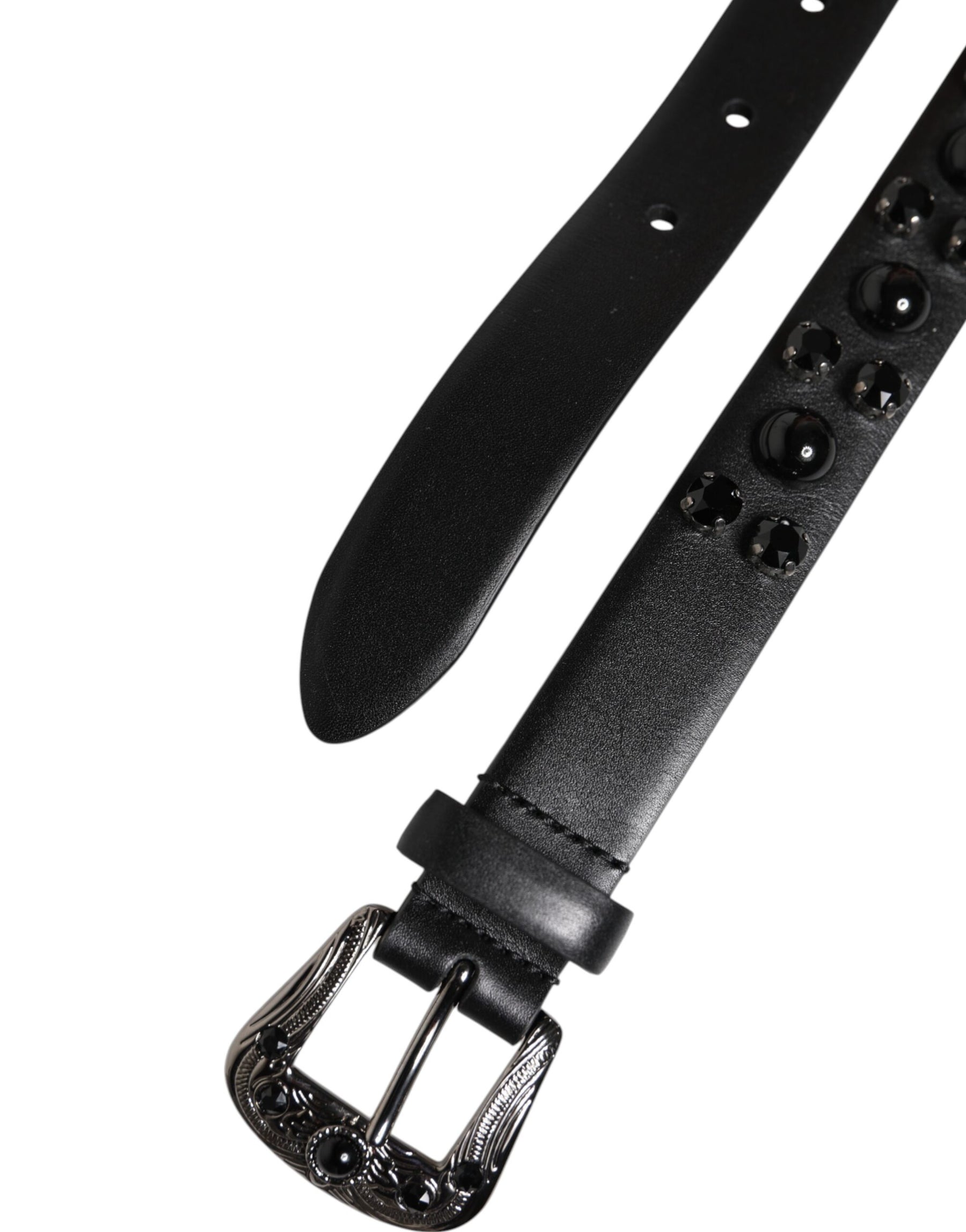 Dolce & Gabbana Black Studded Leather Metal Logo Buckle Belt | Regal Royce