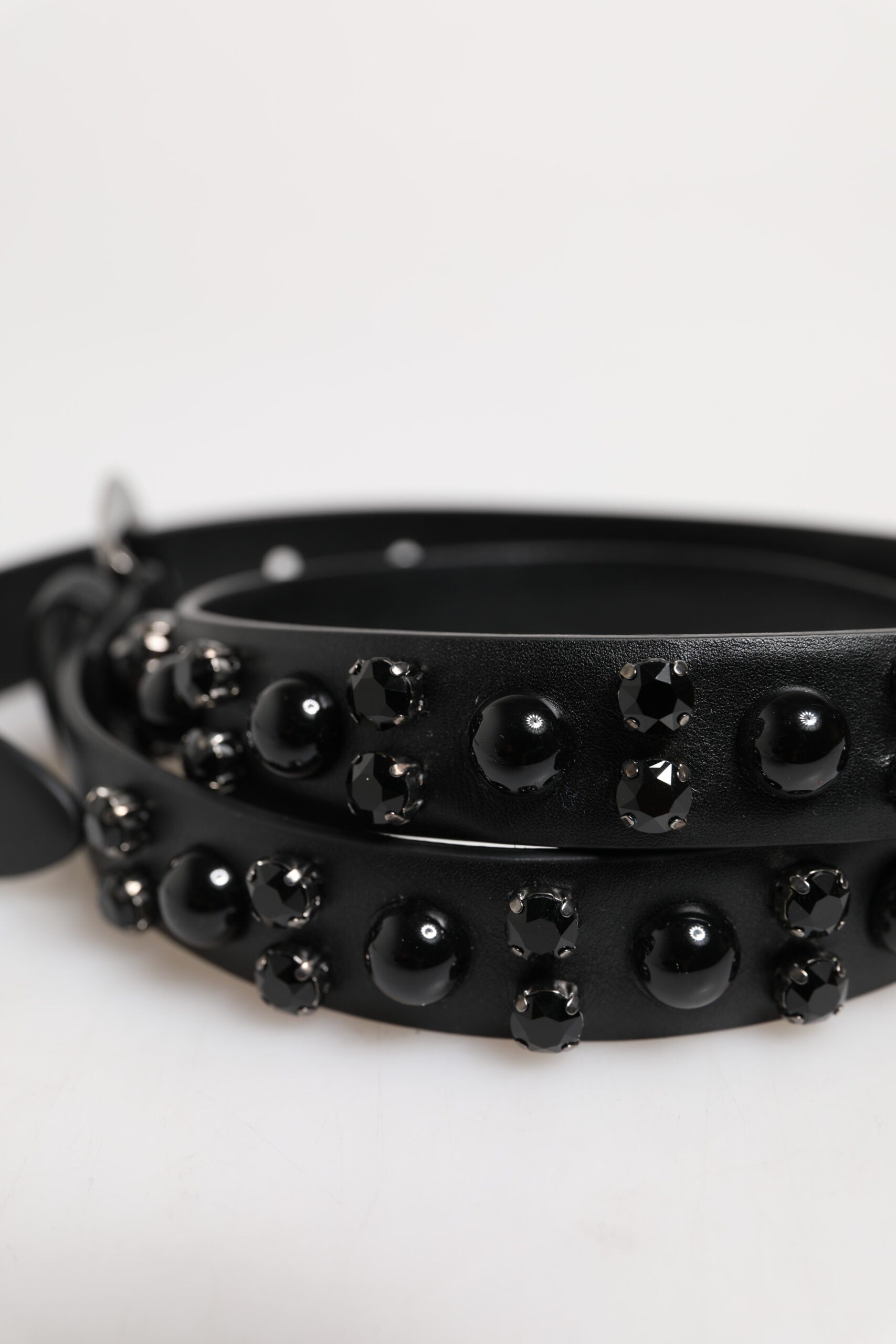 Dolce & Gabbana Black Studded Leather Metal Logo Buckle Belt | Regal Royce
