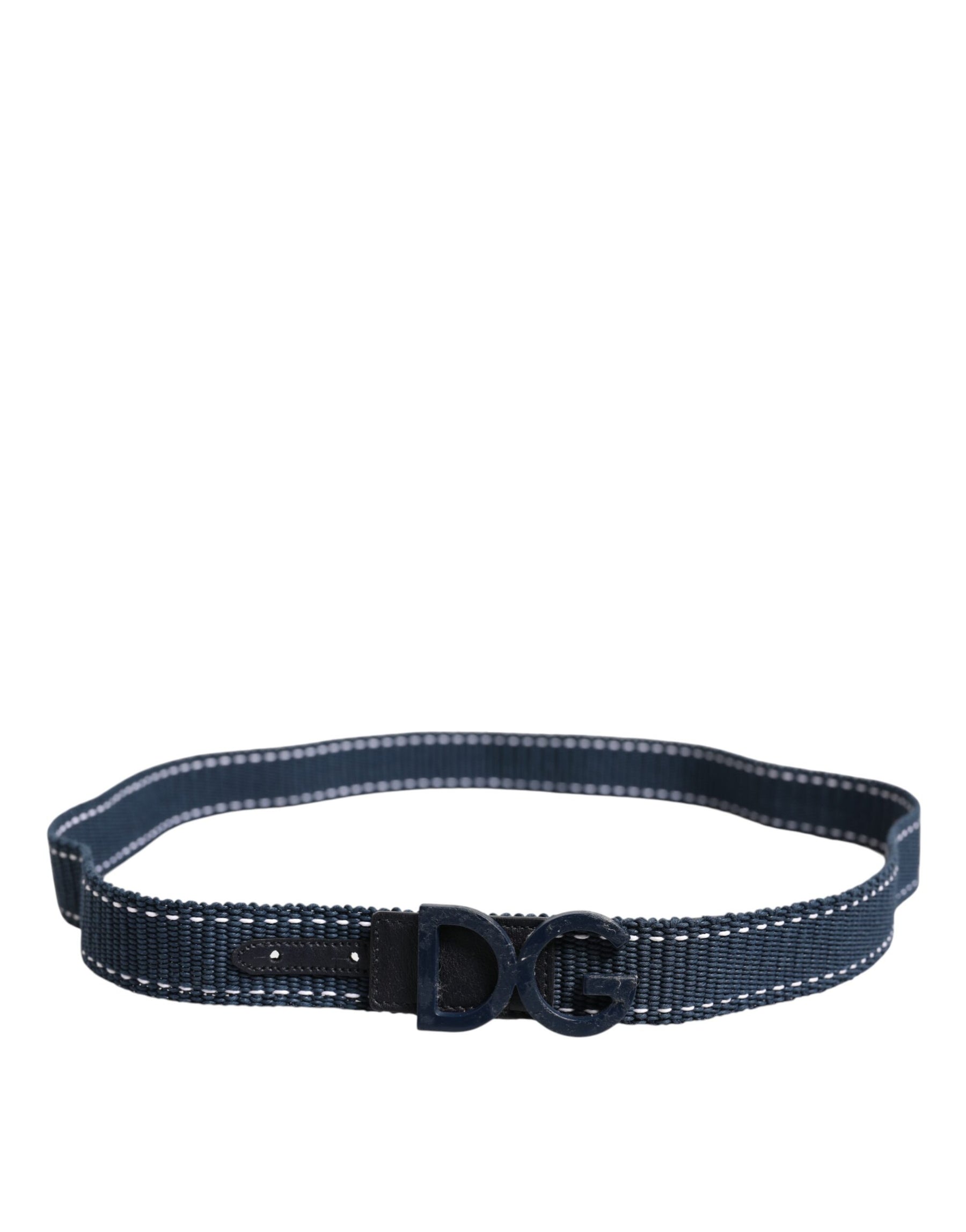 Dolce & Gabbana Blue White Cotton DG Logo Metal Buckle Belt | Regal Royce