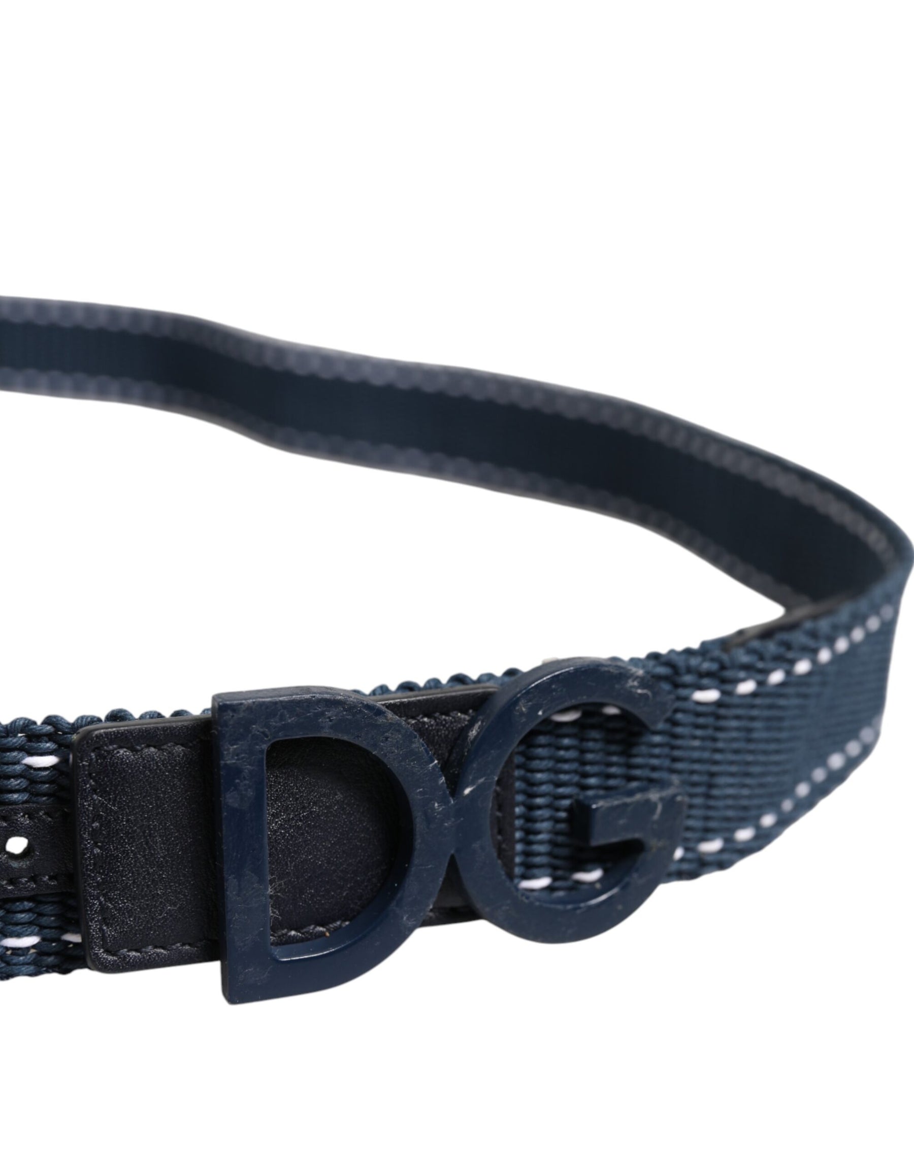 Dolce & Gabbana Blue White Cotton DG Logo Metal Buckle Belt | Regal Royce