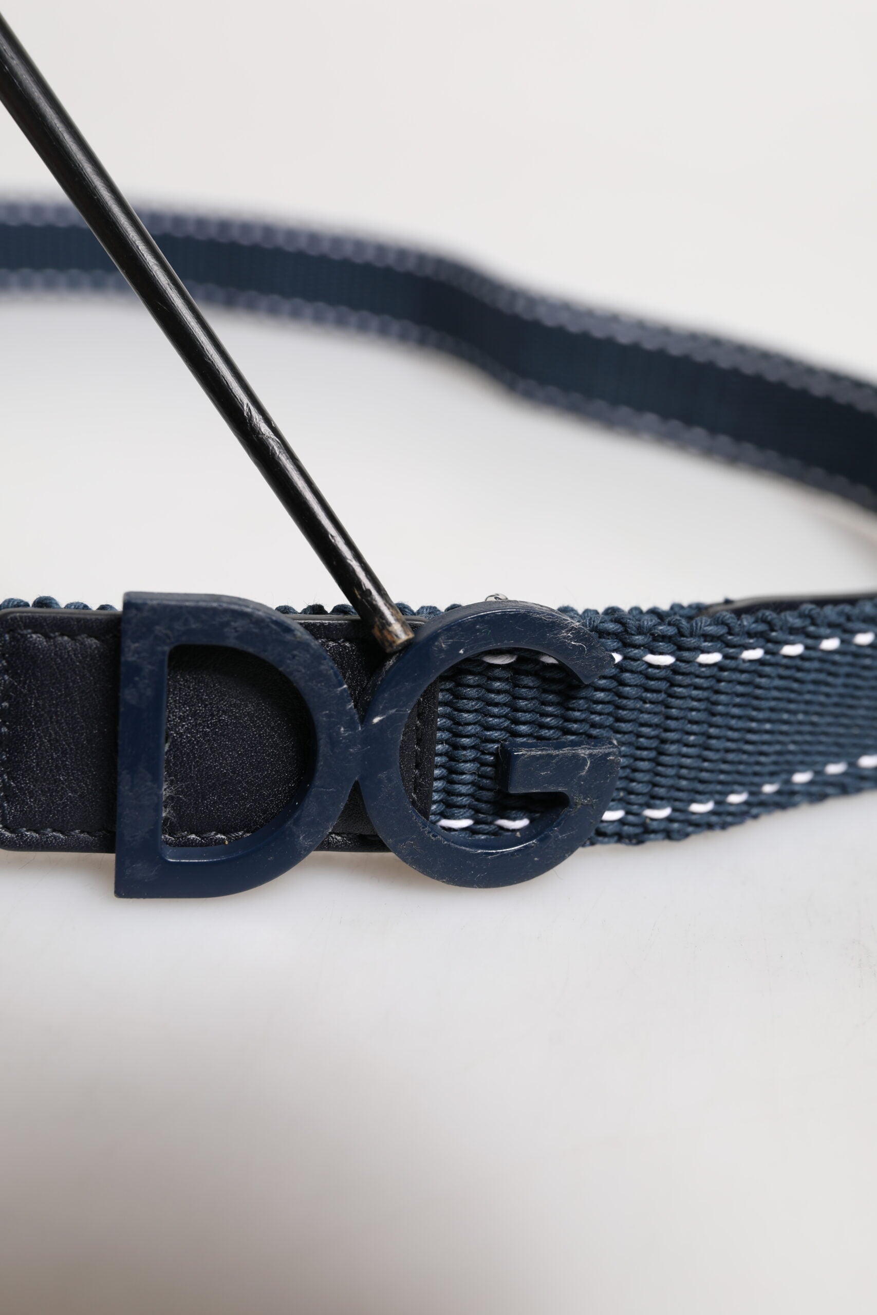 Dolce & Gabbana Blue White Cotton DG Logo Metal Buckle Belt | Regal Royce