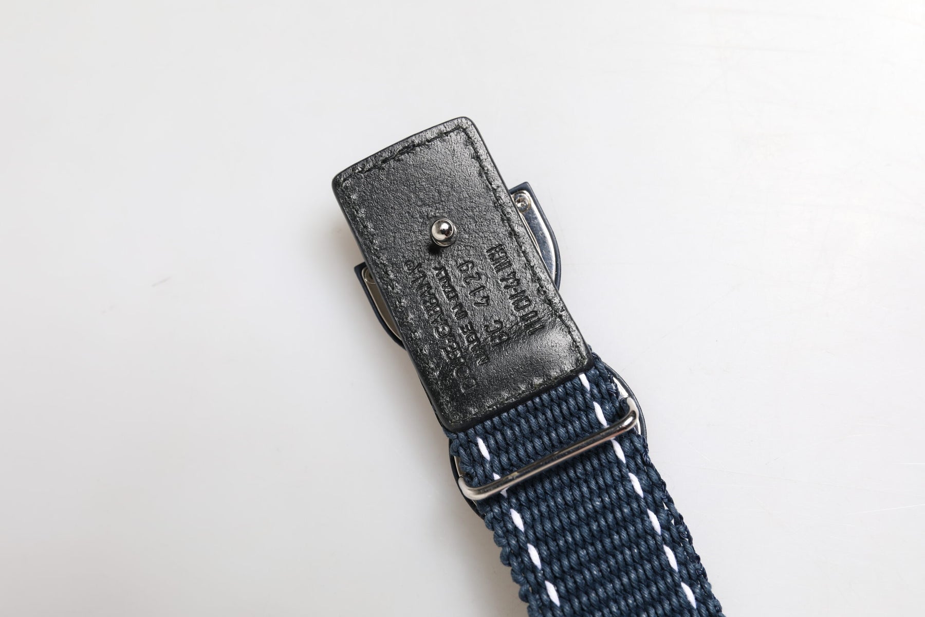 Dolce & Gabbana Blue White Cotton DG Logo Metal Buckle Belt | Regal Royce