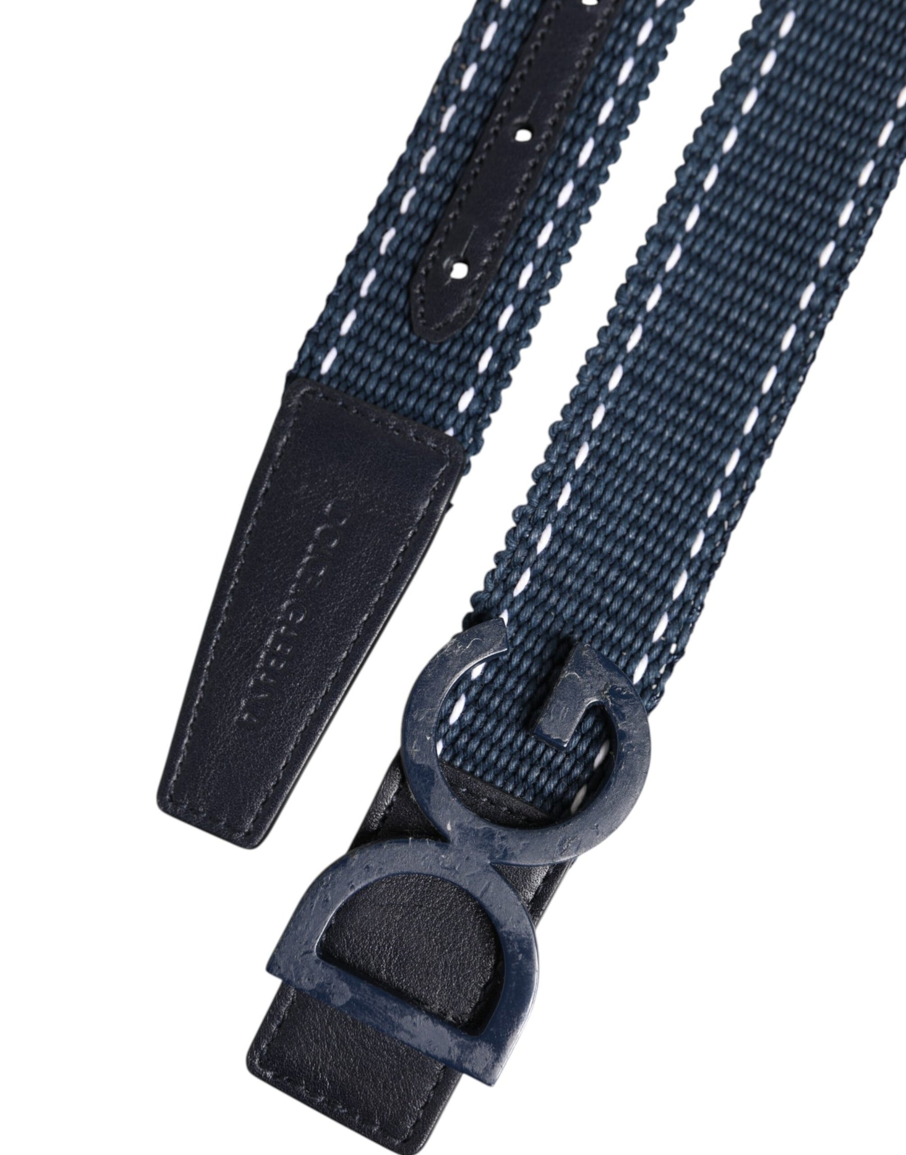 Dolce & Gabbana Blue White Cotton DG Logo Metal Buckle Belt | Regal Royce
