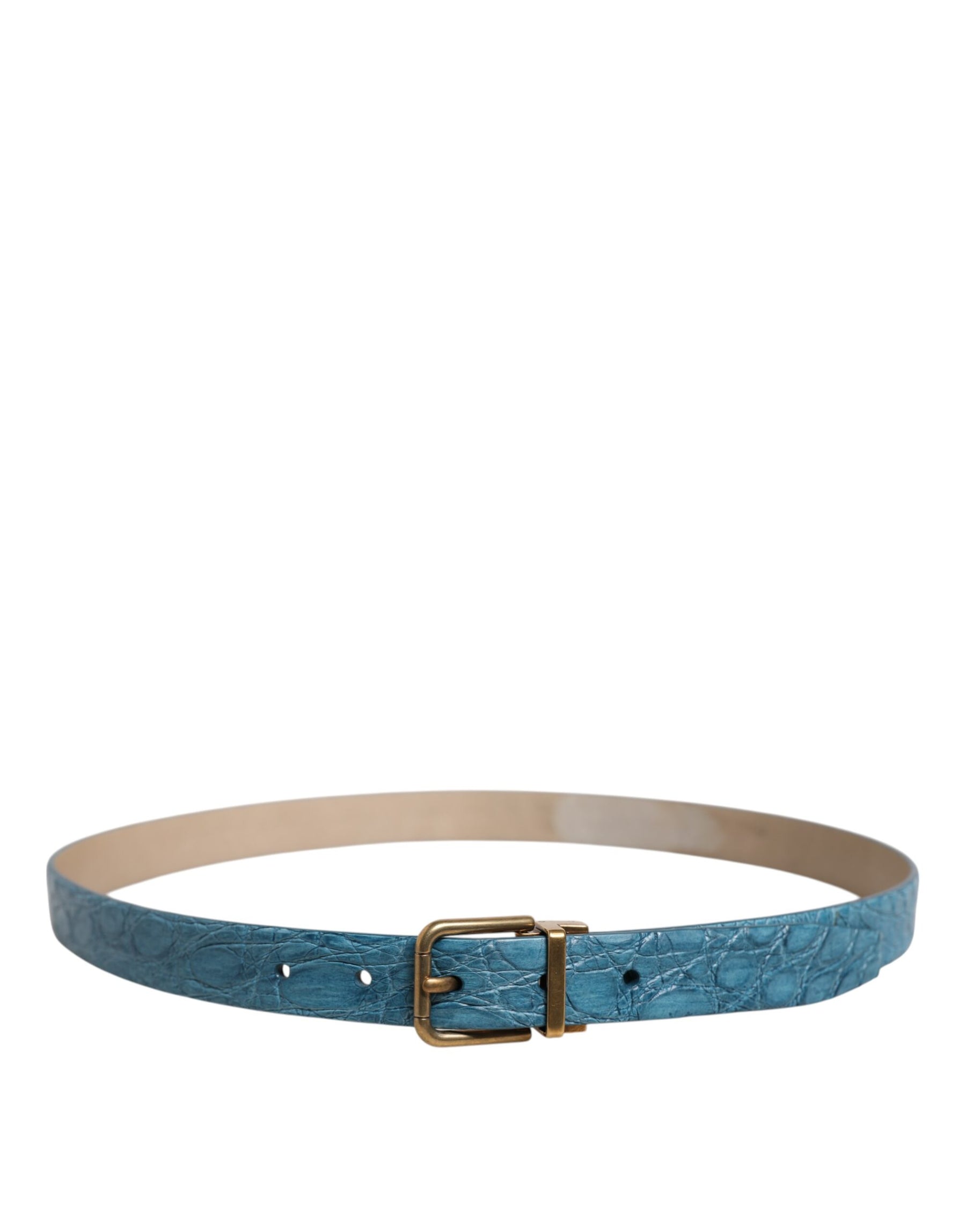 Dolce & Gabbana Blue Leather Classic Gold Metal Buckle Belt | Regal Royce