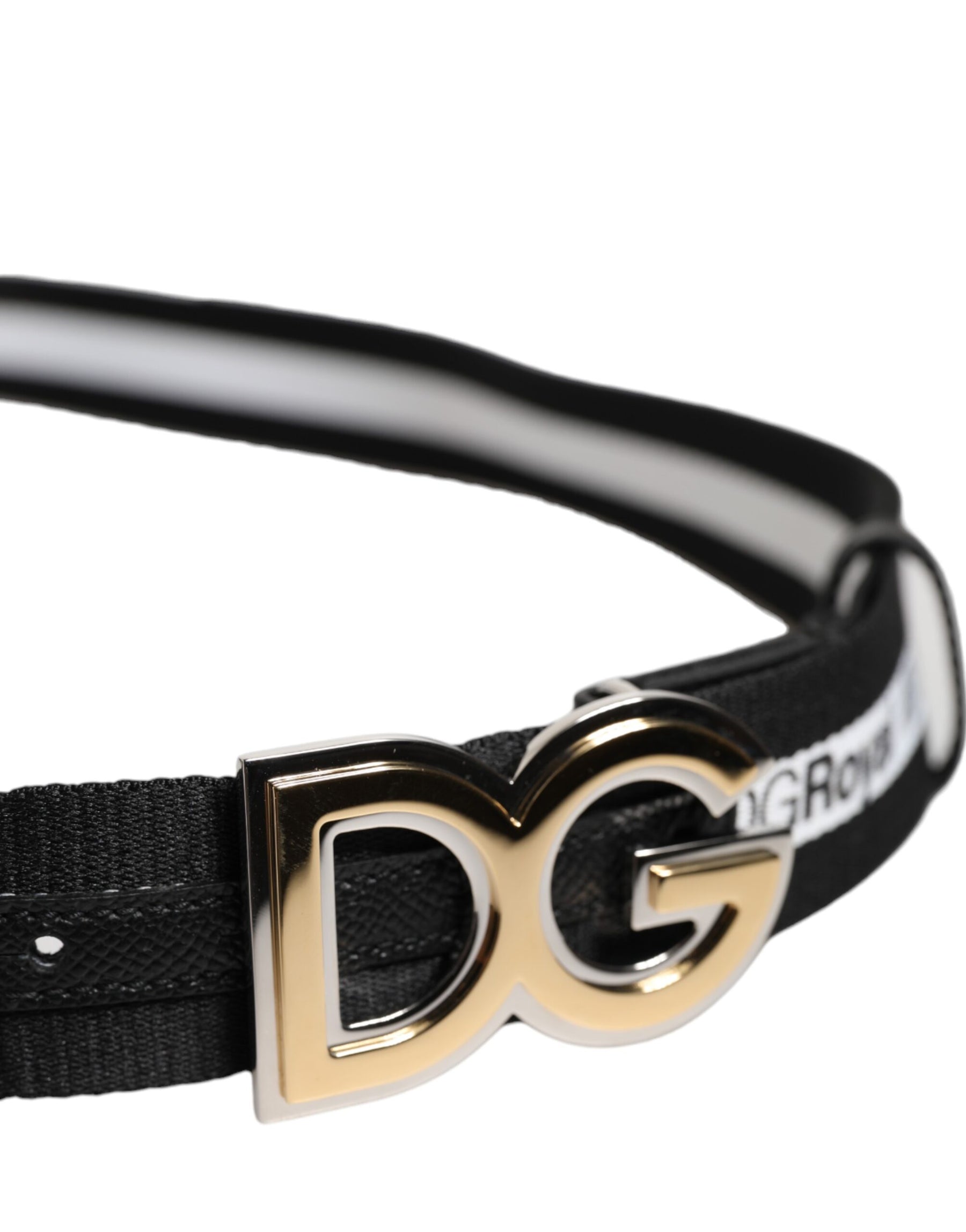 Dolce & Gabbana Black Cotton Metal DG Logo Gold Buckle Belt | Regal Royce