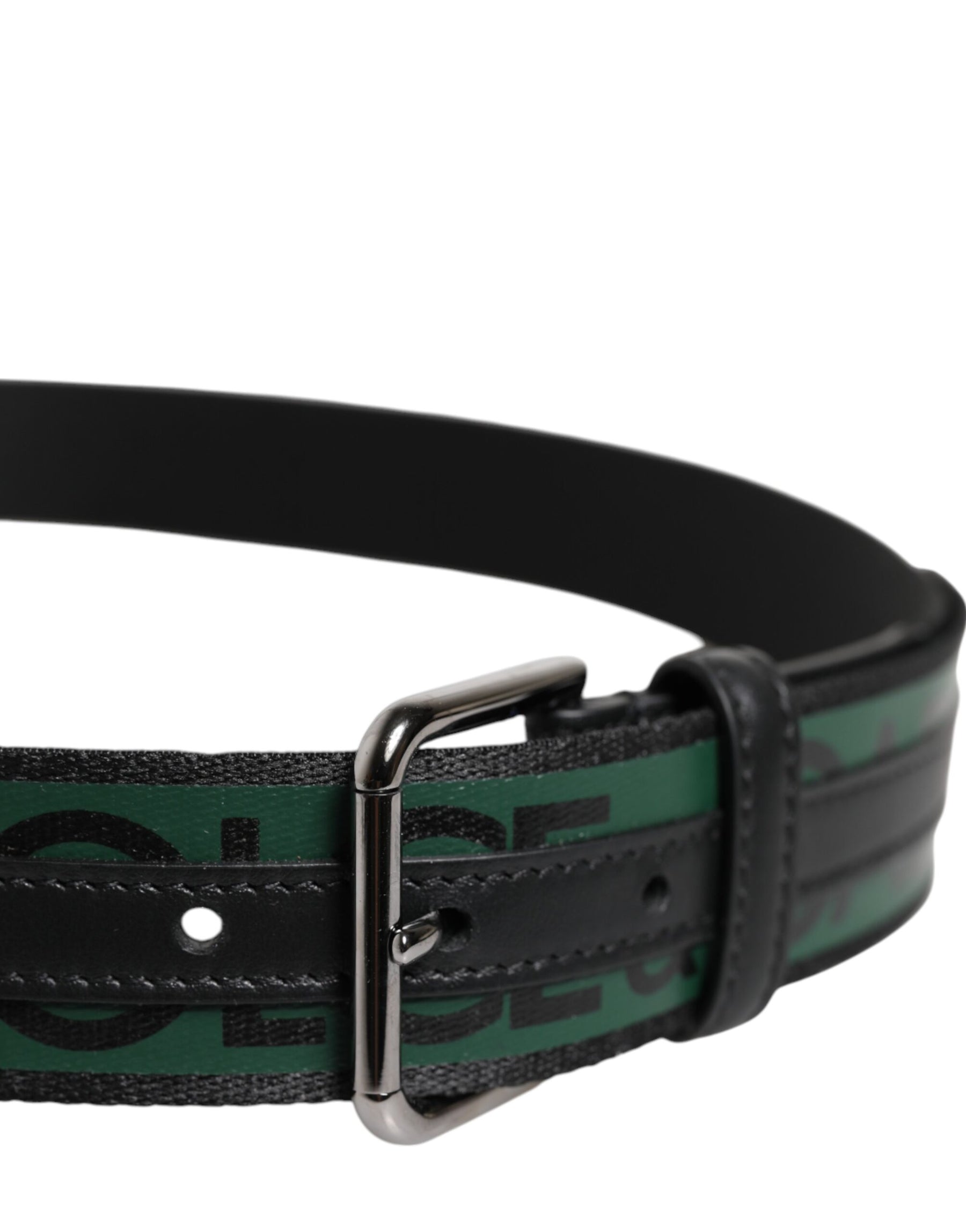Dolce & Gabbana Green Black Polyester DG Logo Buckle Belt | Regal Royce