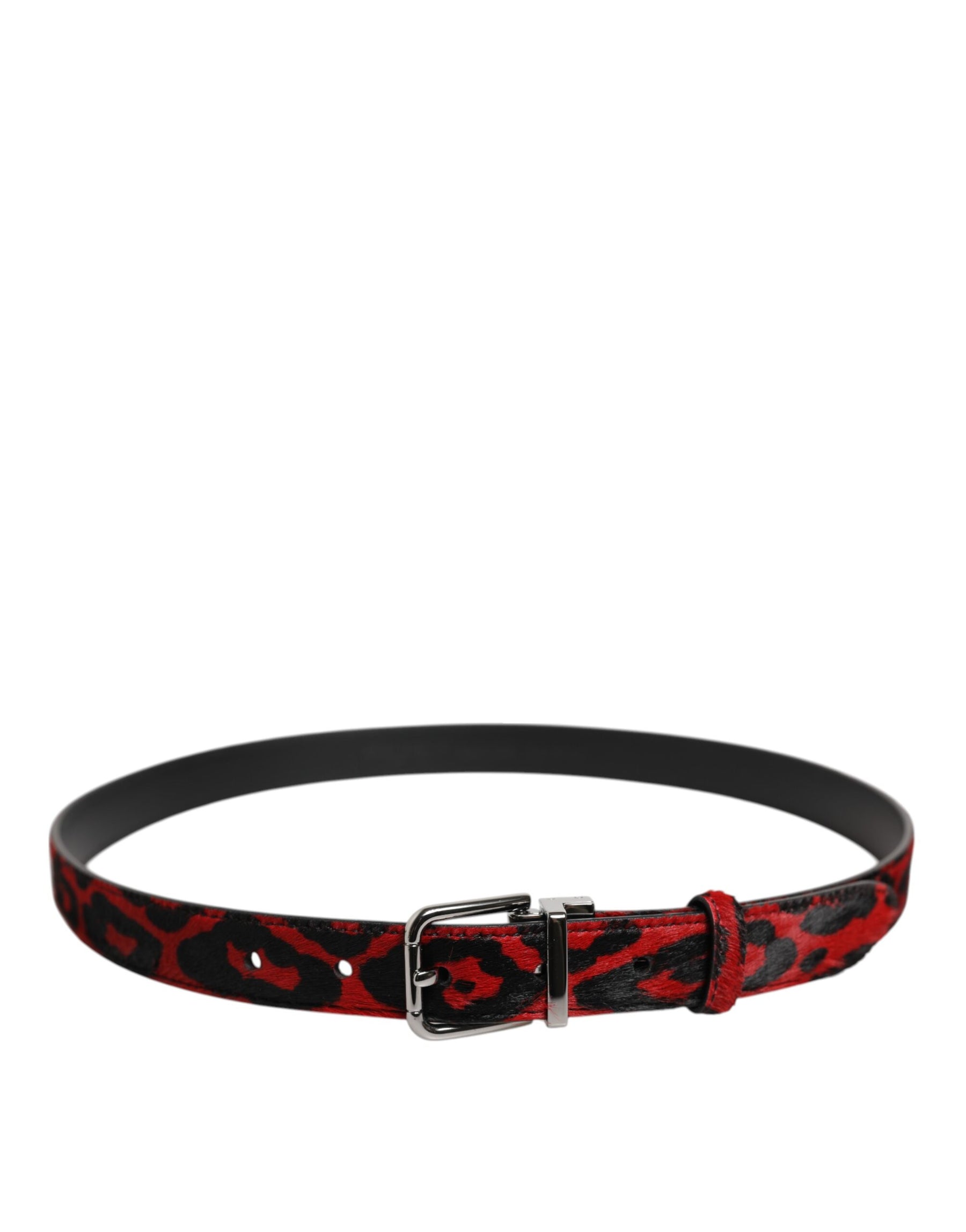 Dolce & Gabbana Black Red Leopard Silver Metal Buckle Belt | Regal Royce