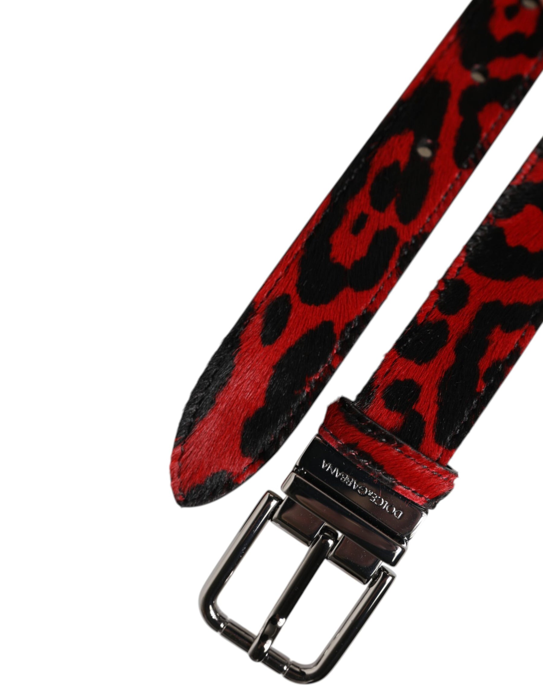 Dolce & Gabbana Black Red Leopard Silver Metal Buckle Belt | Regal Royce