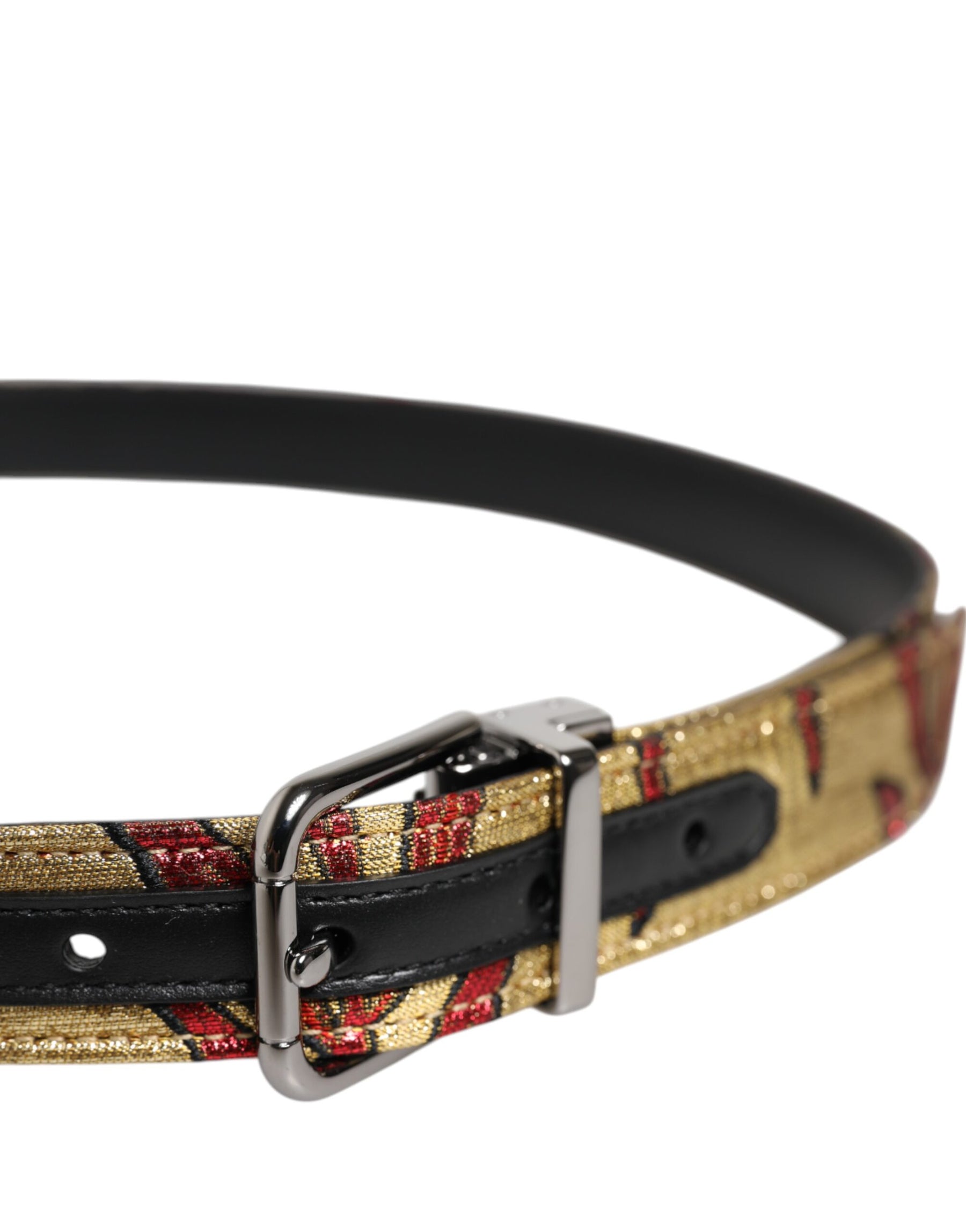 Dolce & Gabbana Gold Floral Jacquard Silver Metal Buckle Belt | Regal Royce