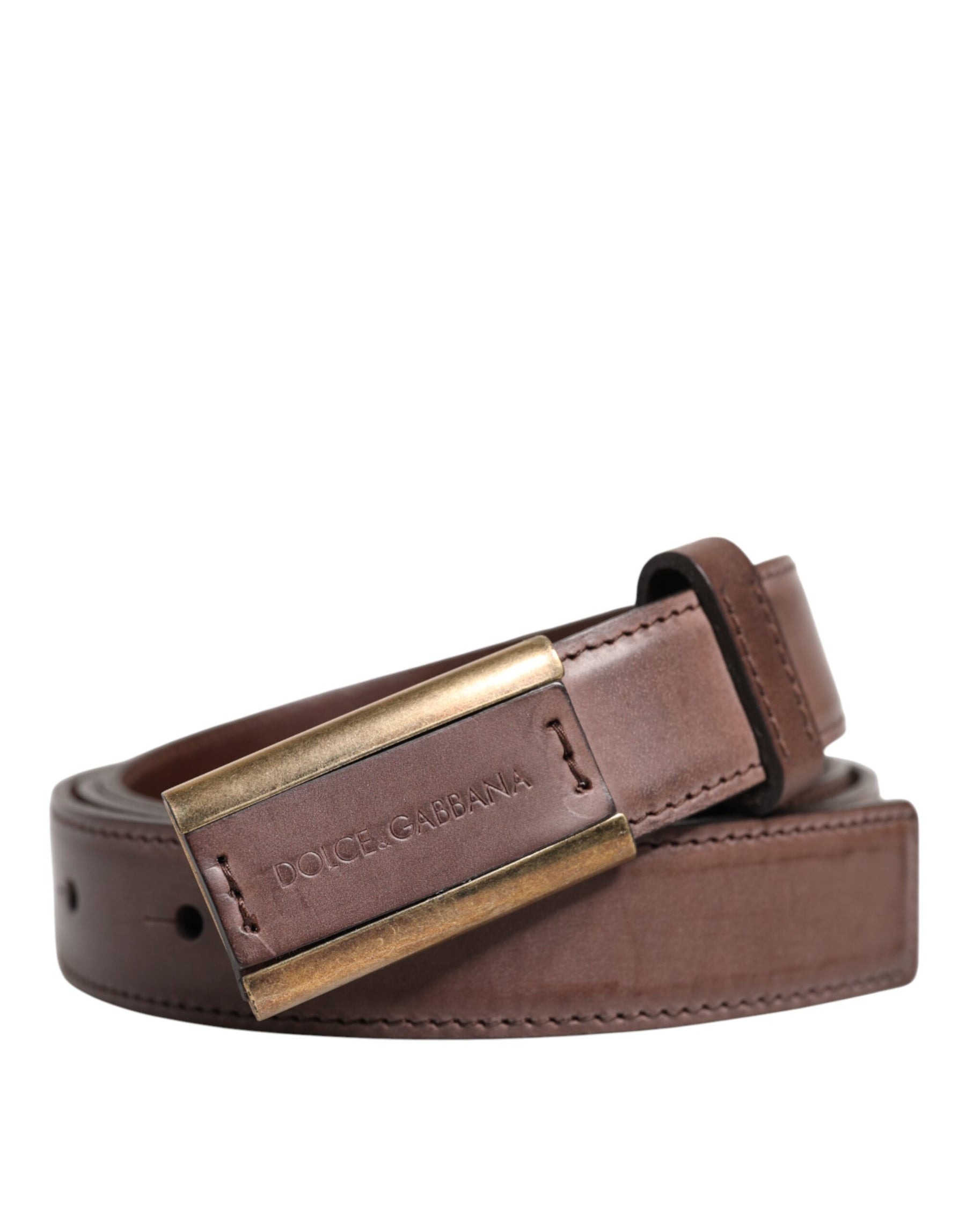 Dolce & Gabbana Brown Calf Leather Antique Buckle Belt | Regal Royce