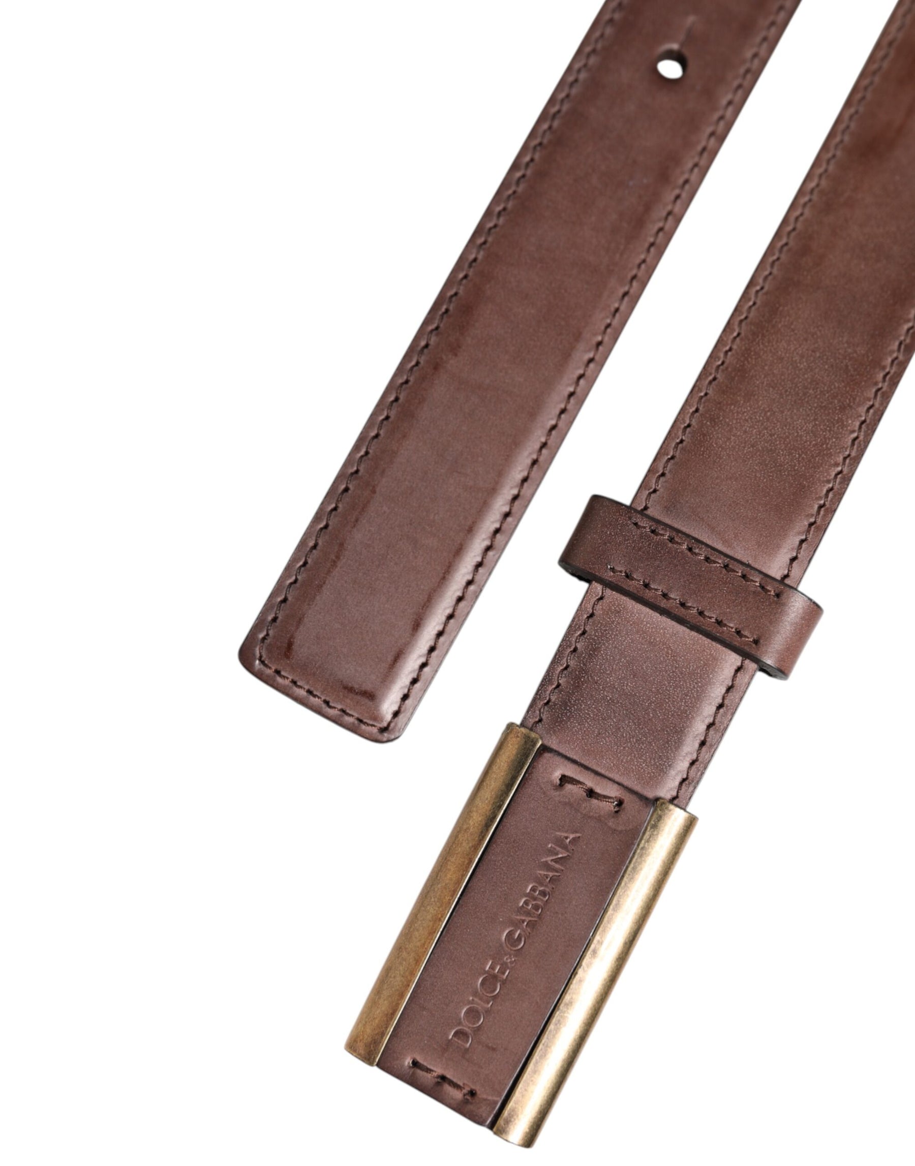 Dolce & Gabbana Brown Calf Leather Antique Buckle Belt | Regal Royce