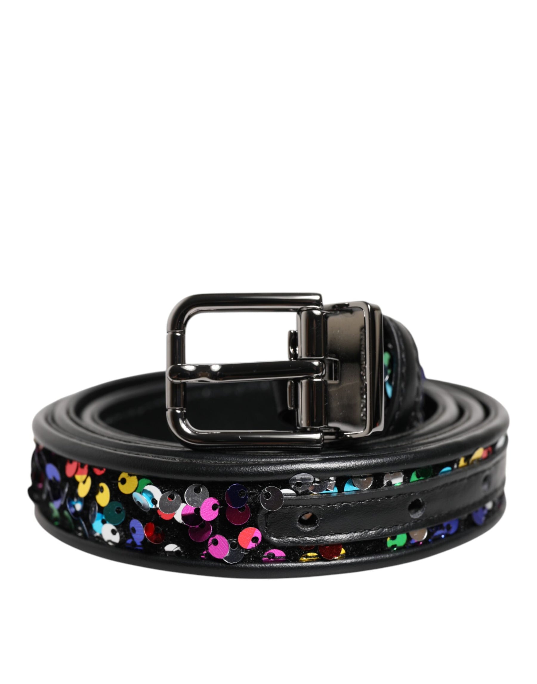 Dolce & Gabbana Black Sequin Embellished Metal Buckle Belt | Regal Royce