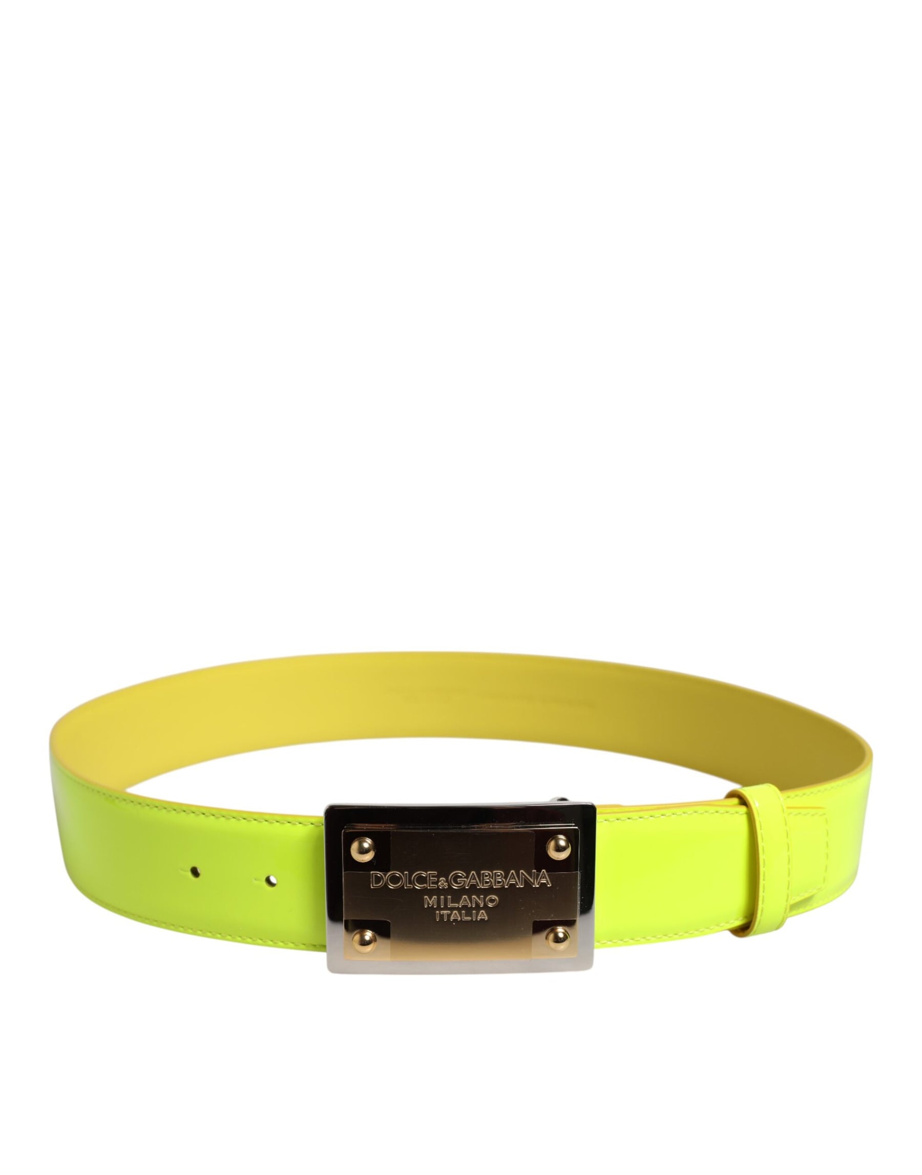 Dolce & Gabbana Yellow Green Classic Metal Logo Buckle Belt | Regal Royce