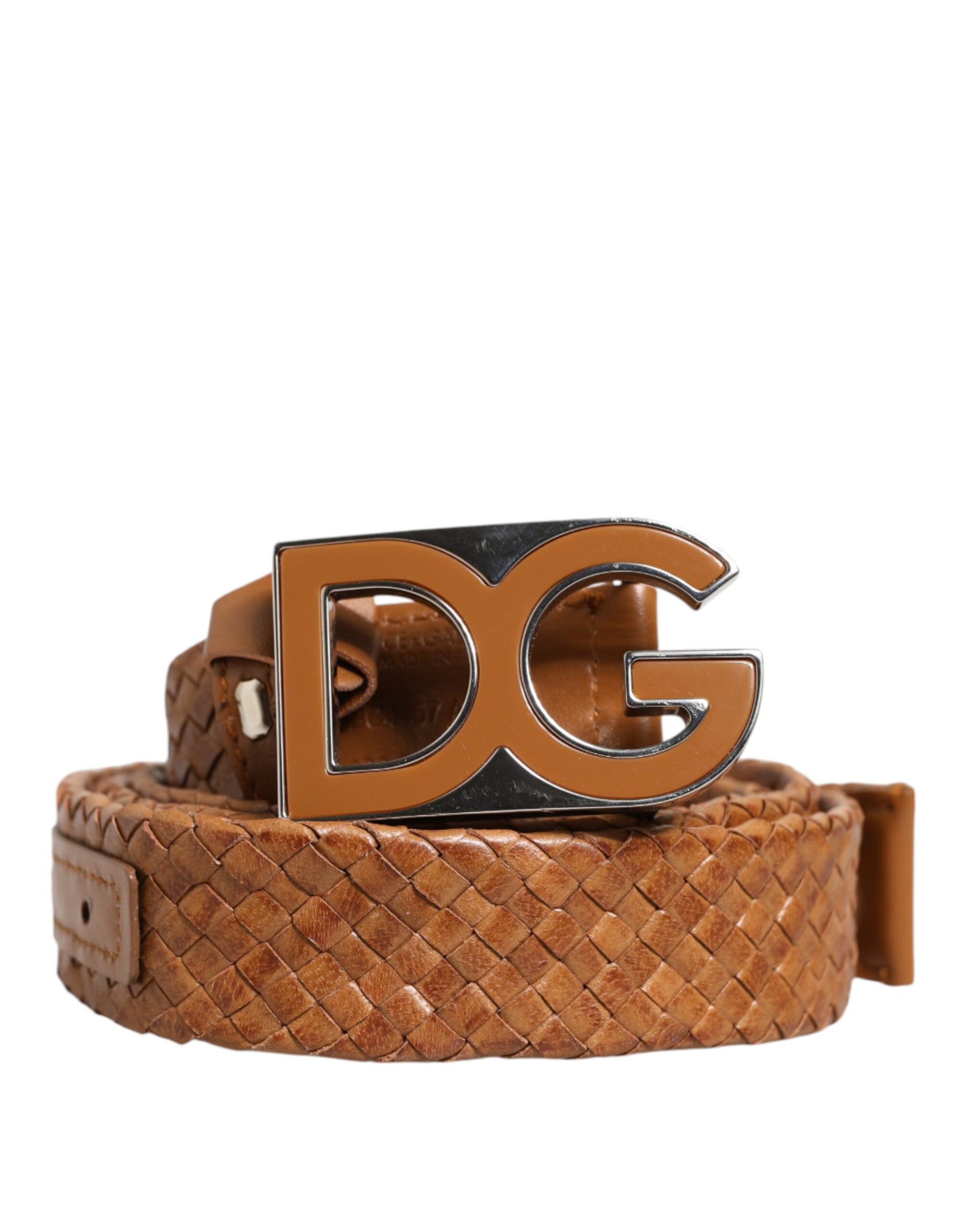 Dolce & Gabbana Brown Braided Metal DG Logo Buckle Belt | Regal Royce