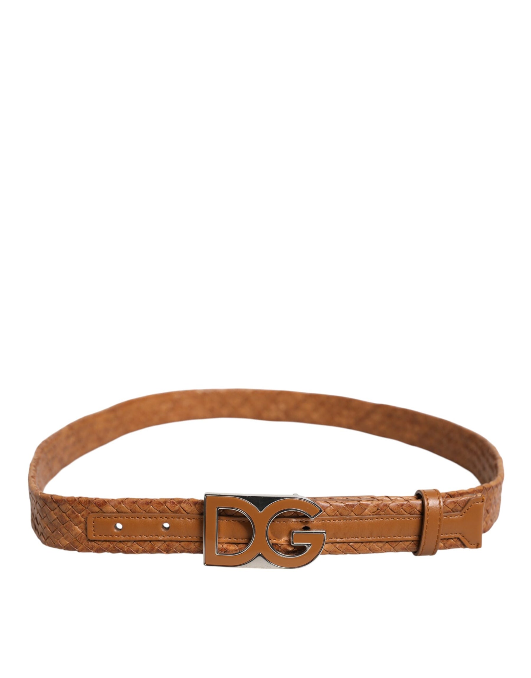Dolce & Gabbana Brown Braided Metal DG Logo Buckle Belt | Regal Royce