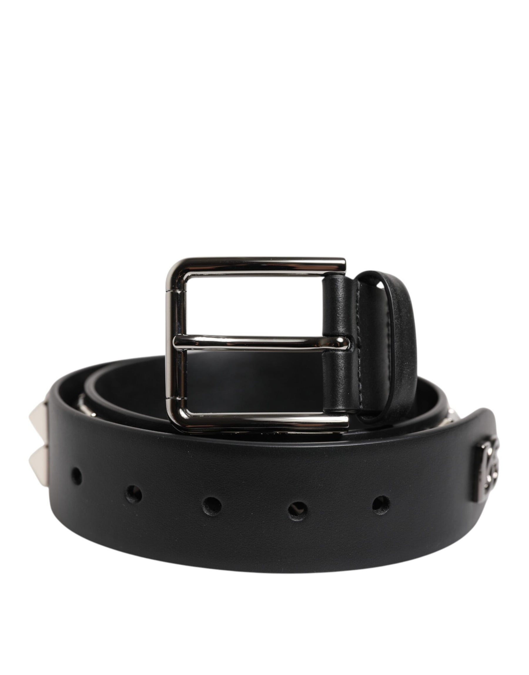 Dolce & Gabbana Black Leather Studded DG Metal Buckle Belt | Regal Royce