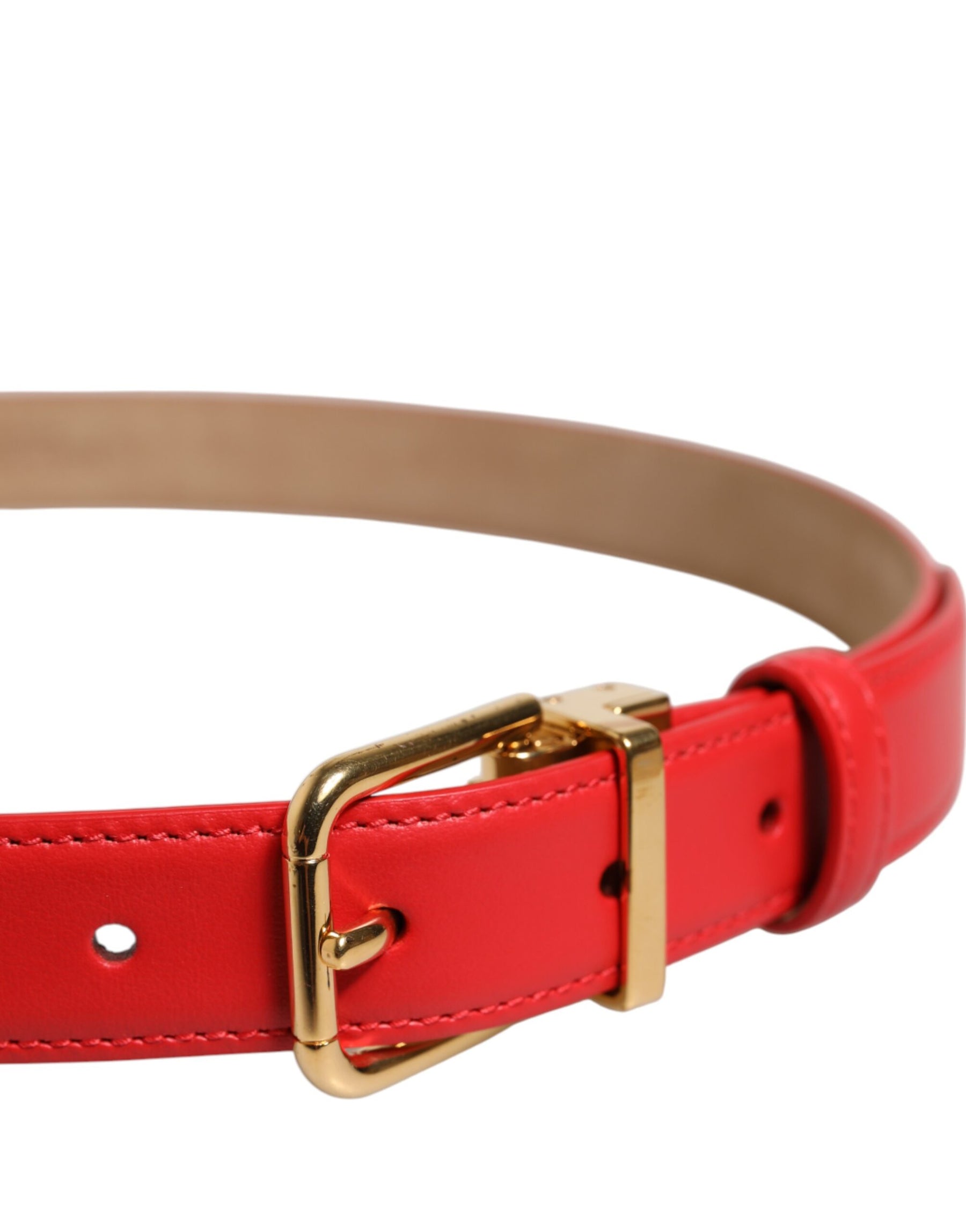 Dolce & Gabbana Red Leather Gold Metal Buckle Cintura Belt | Regal Royce