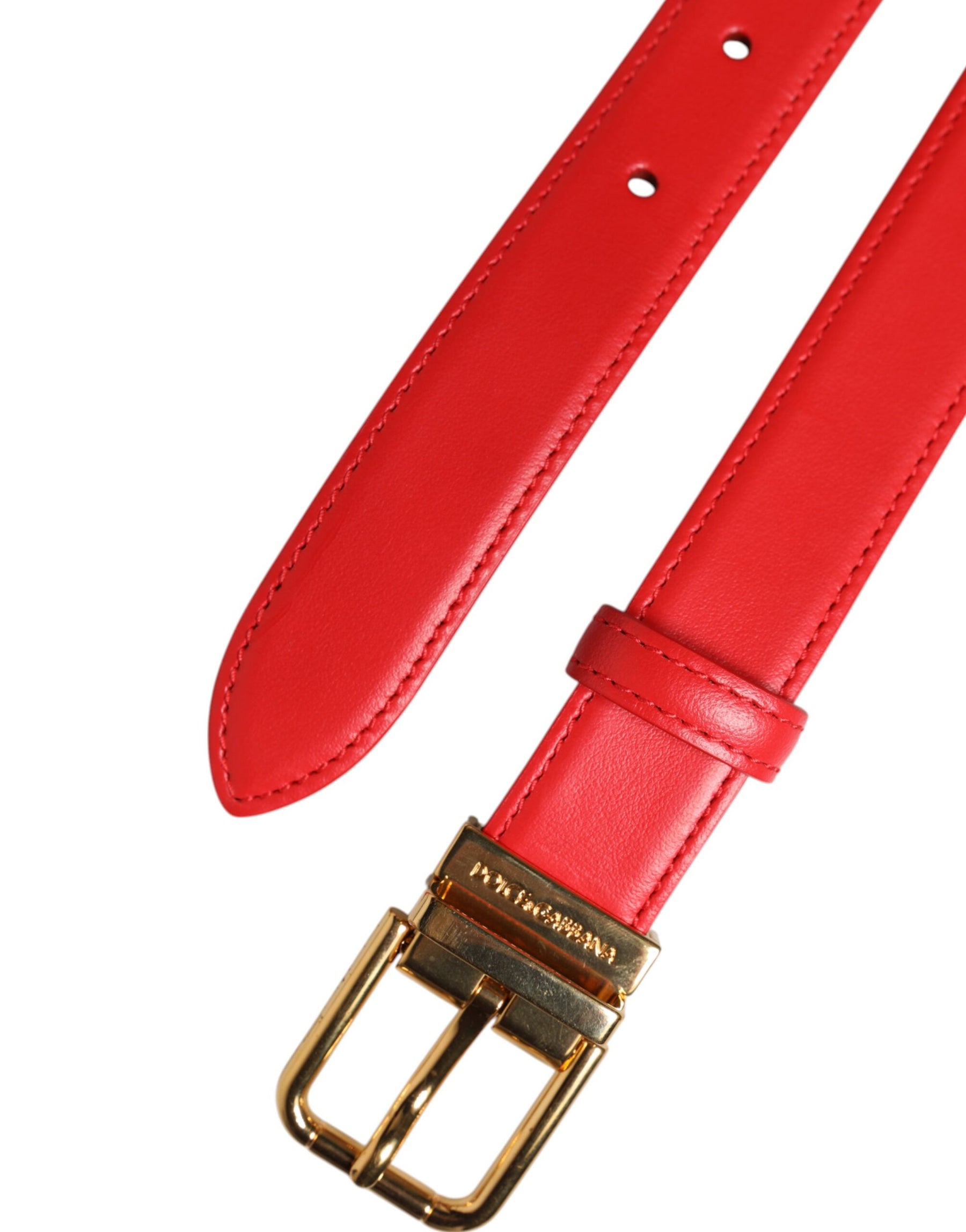 Dolce & Gabbana Red Leather Gold Metal Buckle Cintura Belt | Regal Royce