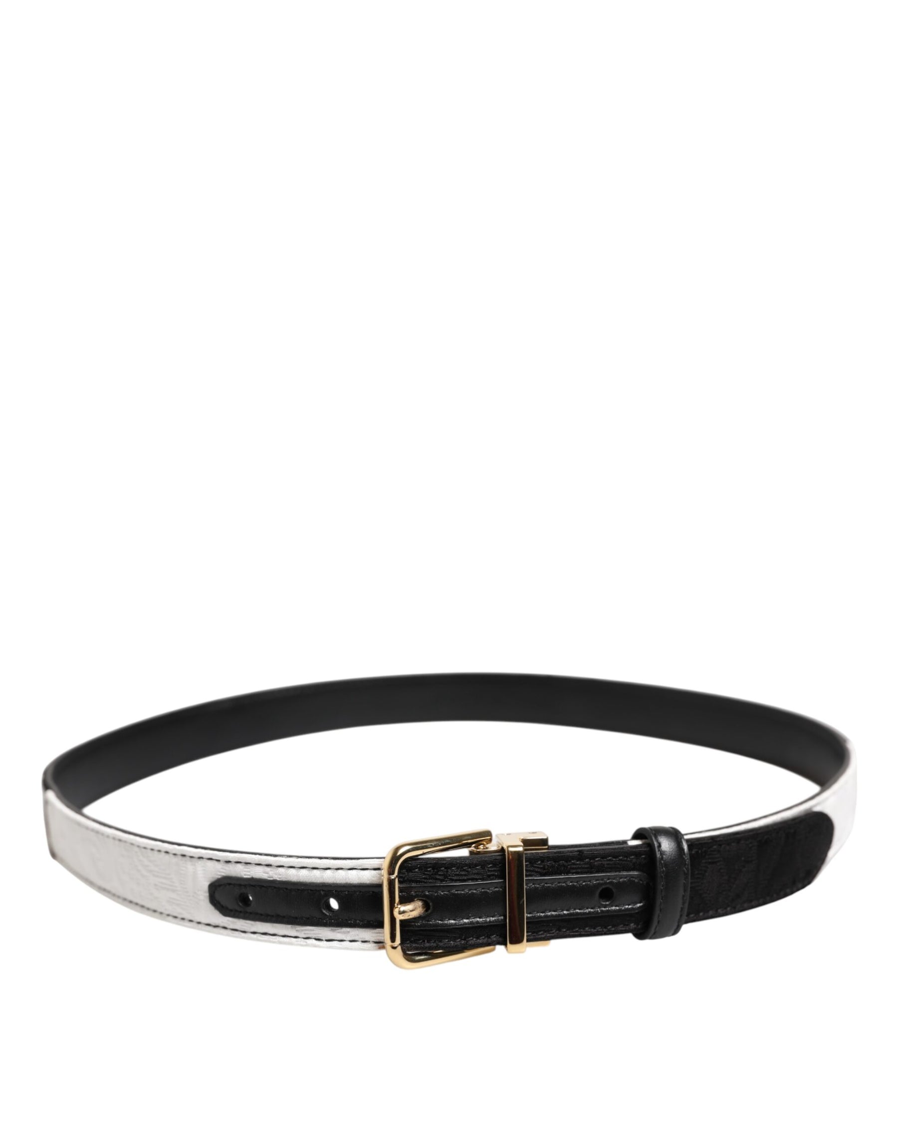 Dolce & Gabbana Black White Patchwork Gold Metal Buckle Belt | Regal Royce