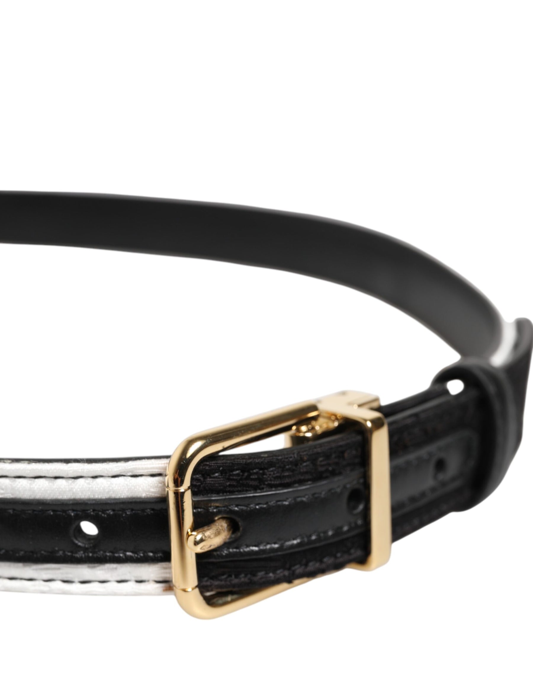 Dolce & Gabbana Black White Patchwork Gold Metal Buckle Belt | Regal Royce