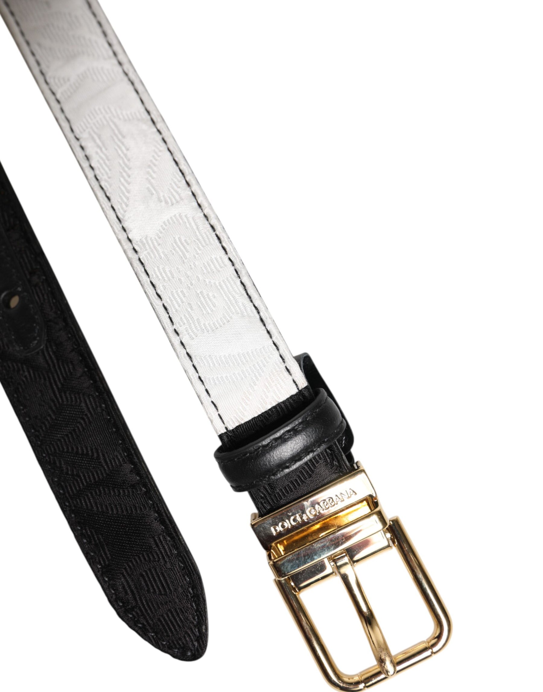 Dolce & Gabbana Black White Patchwork Gold Metal Buckle Belt | Regal Royce