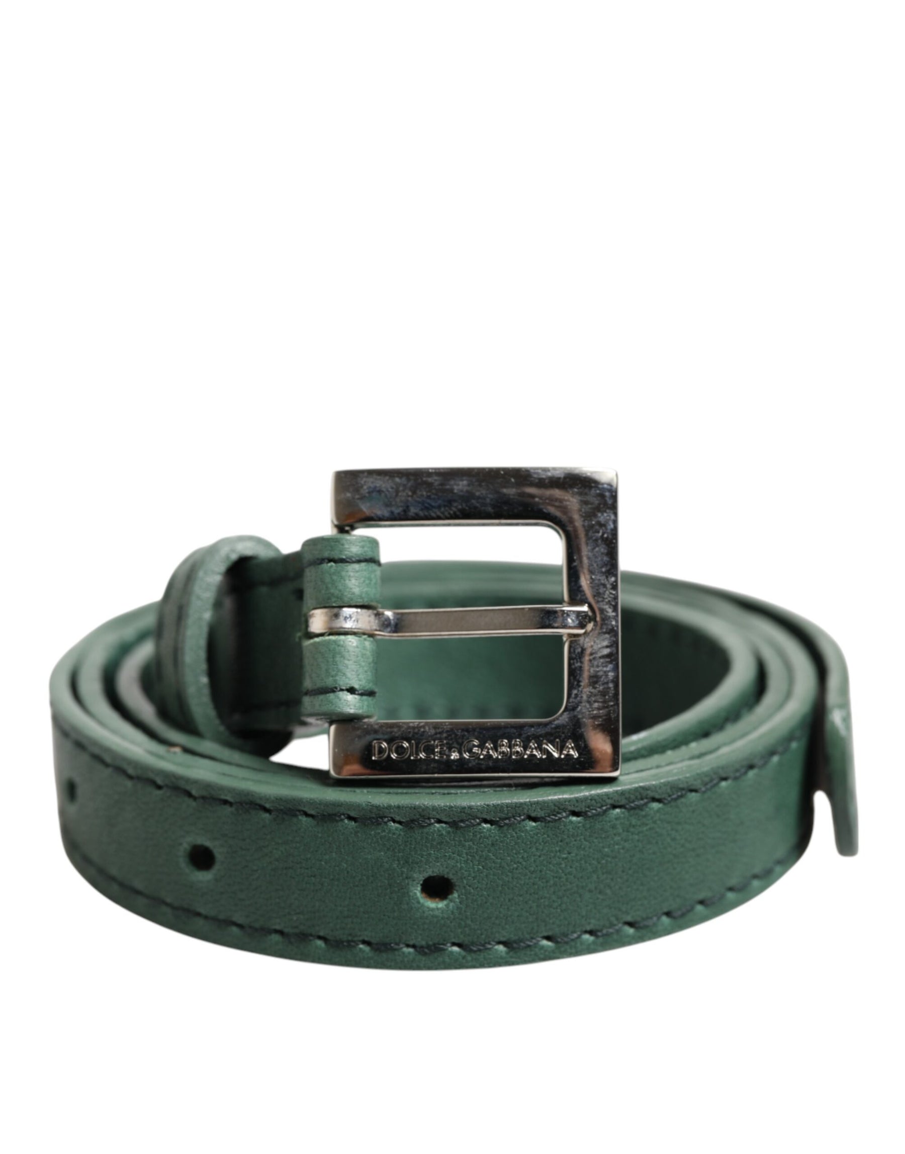 Dolce & Gabbana Dark Green Leather Silver Metal Buckle Belt | Regal Royce