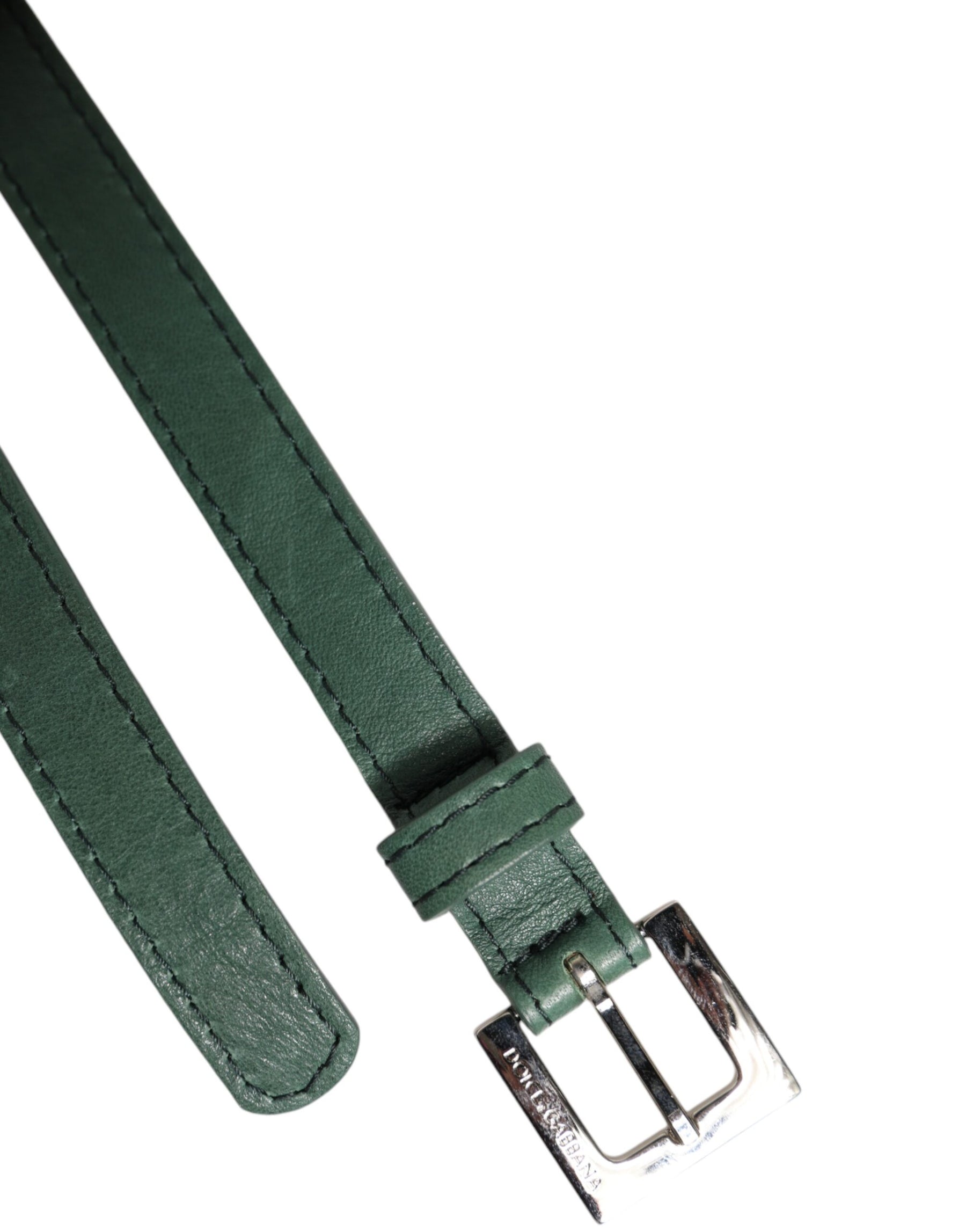 Dolce & Gabbana Dark Green Leather Silver Metal Buckle Belt | Regal Royce