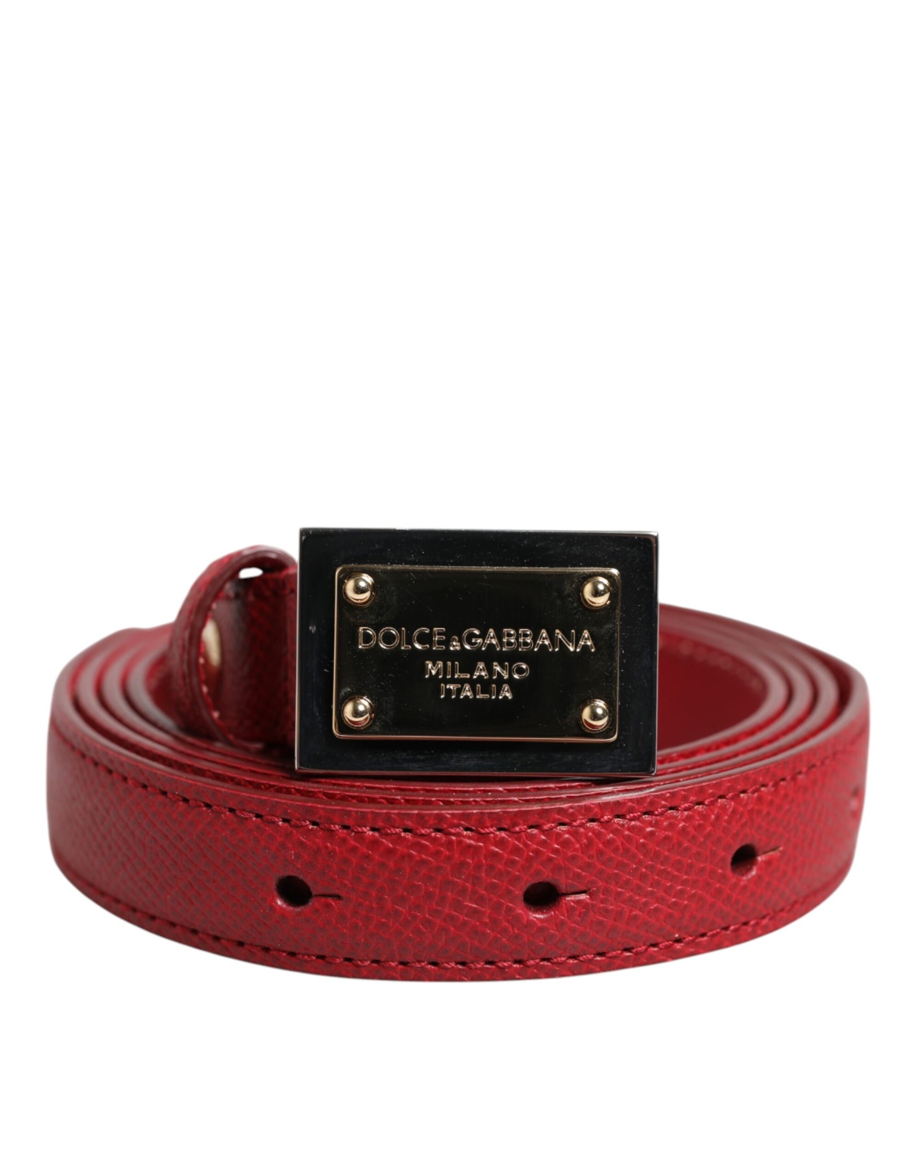 Dolce & Gabbana Red Leather Square Metal Buckle Cintura Belt | Regal Royce