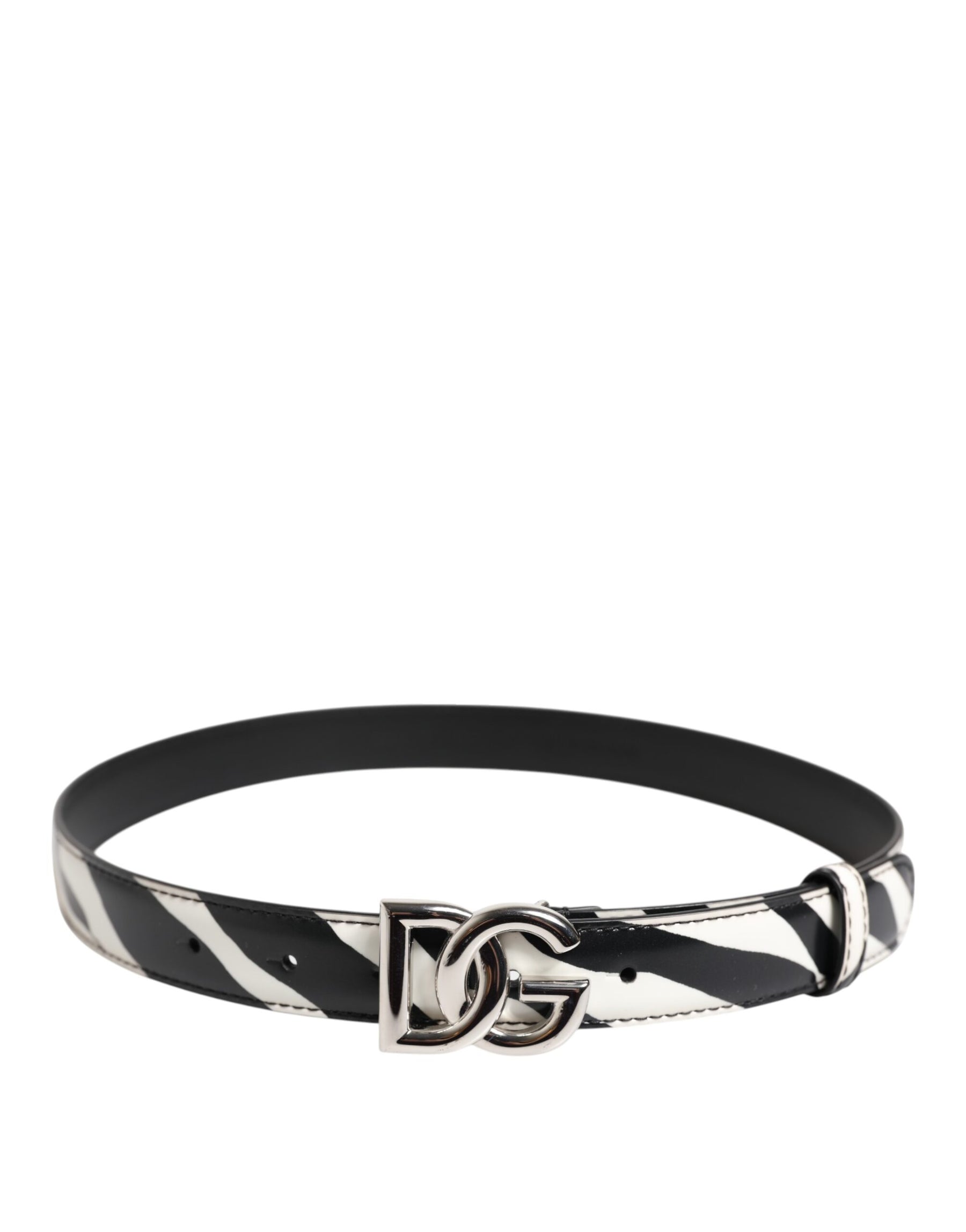 Dolce & Gabbana Black White Leather Silver Metal Buckle Belt | Regal Royce