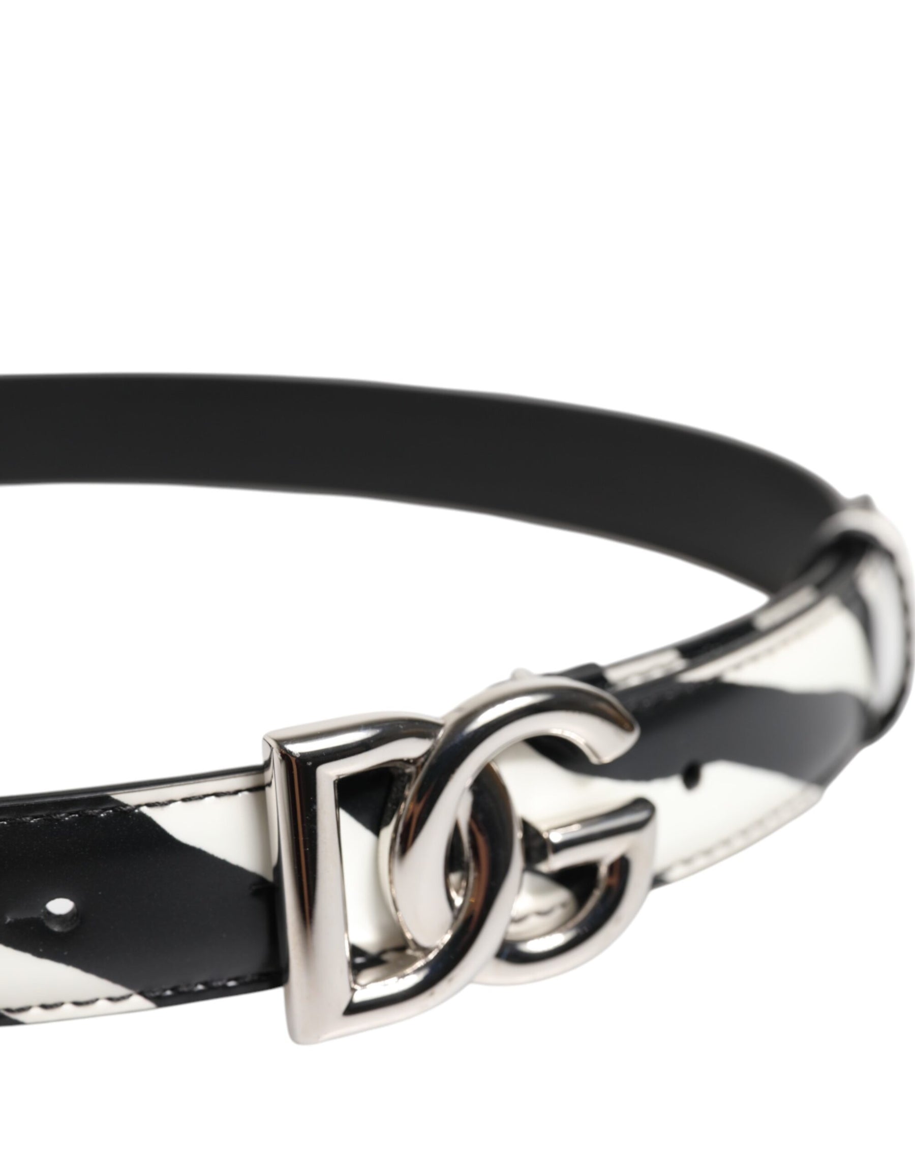 Dolce & Gabbana Black White Leather Silver Metal Buckle Belt | Regal Royce
