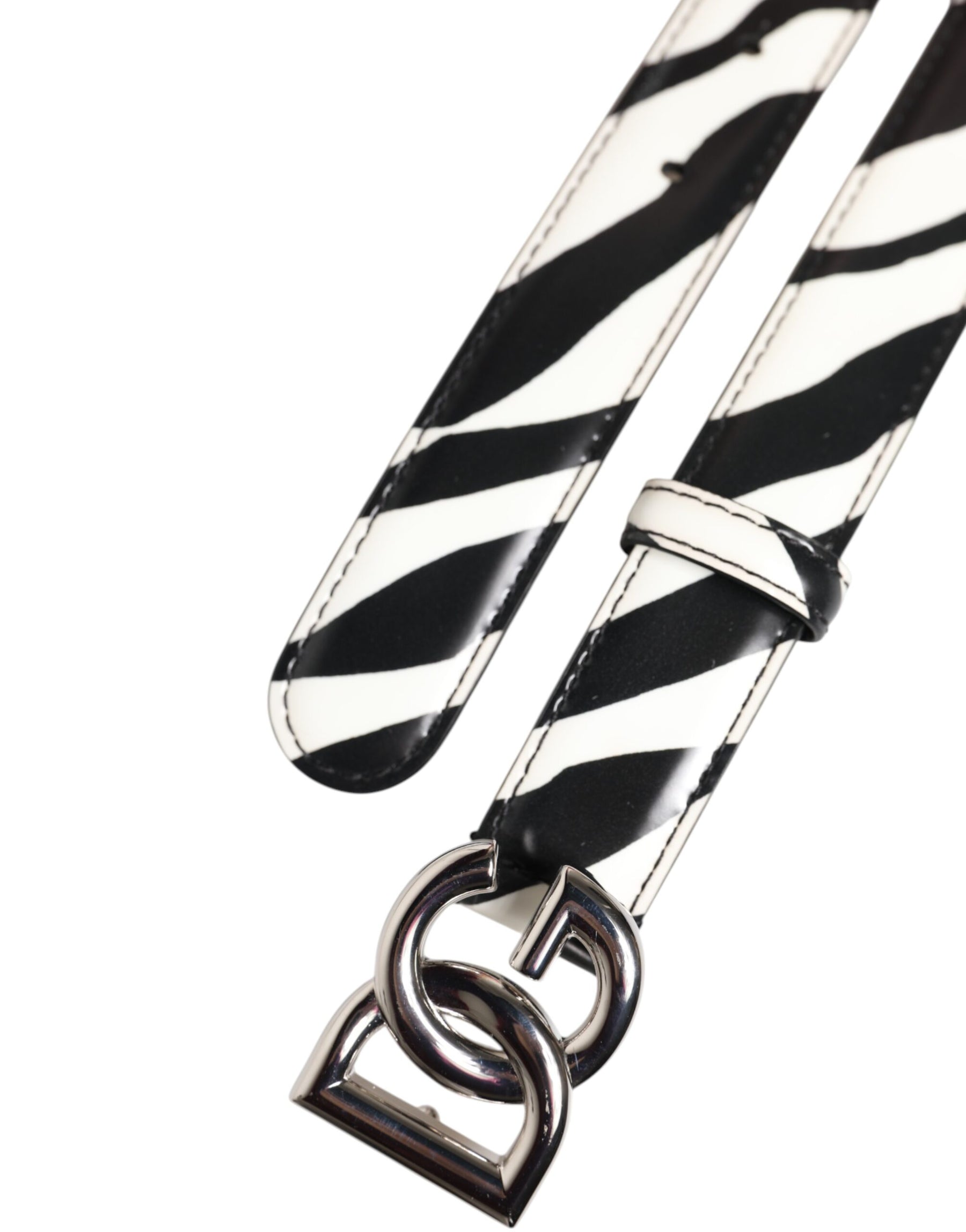 Dolce & Gabbana Black White Leather Silver Metal Buckle Belt | Regal Royce